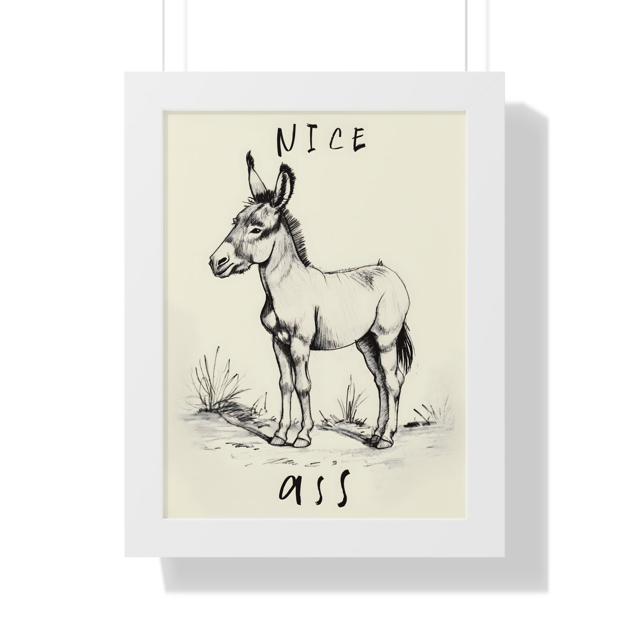Framed Paper Print - Donkey Line Art Humor