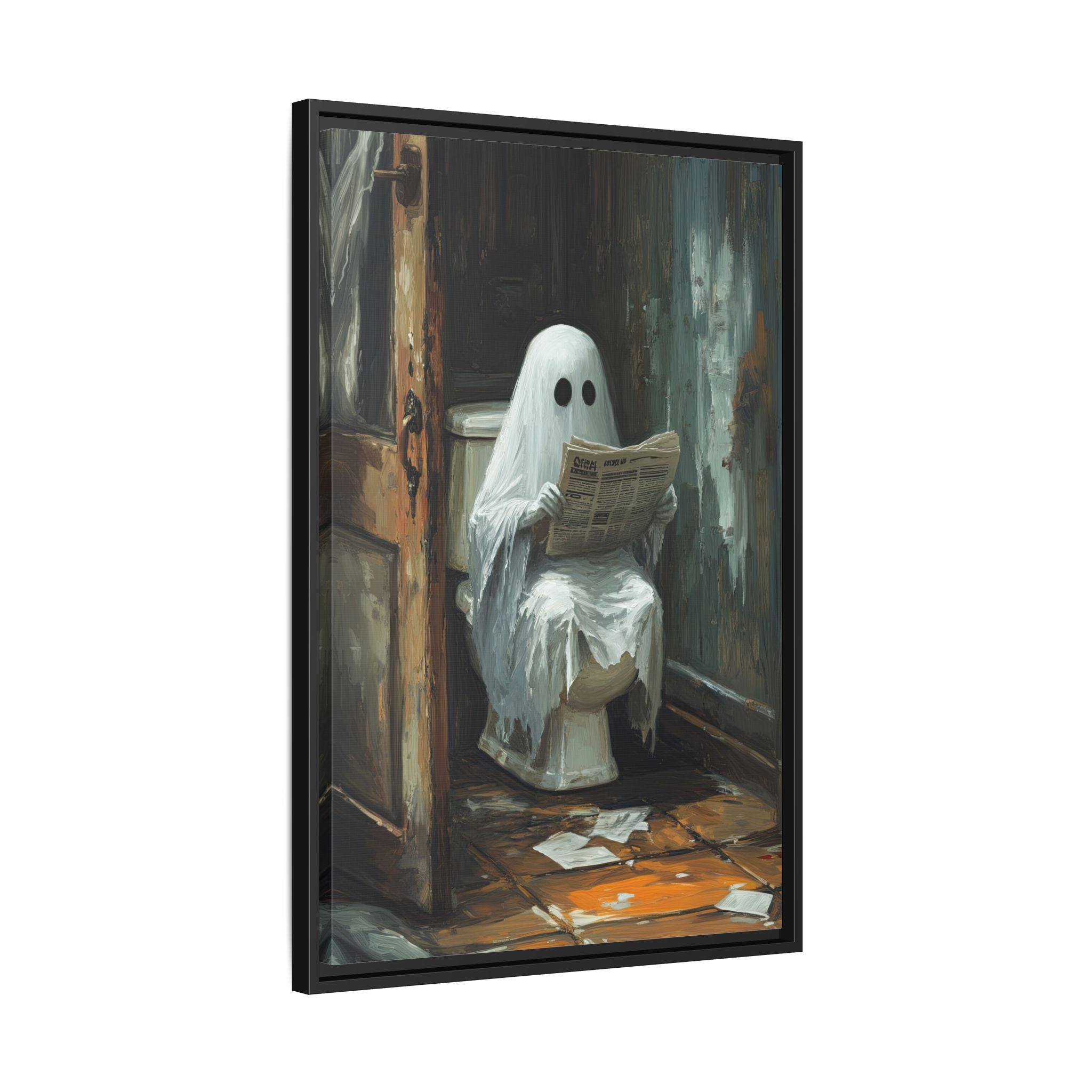 Framed Canvas - Ghostly Bathroom Break
