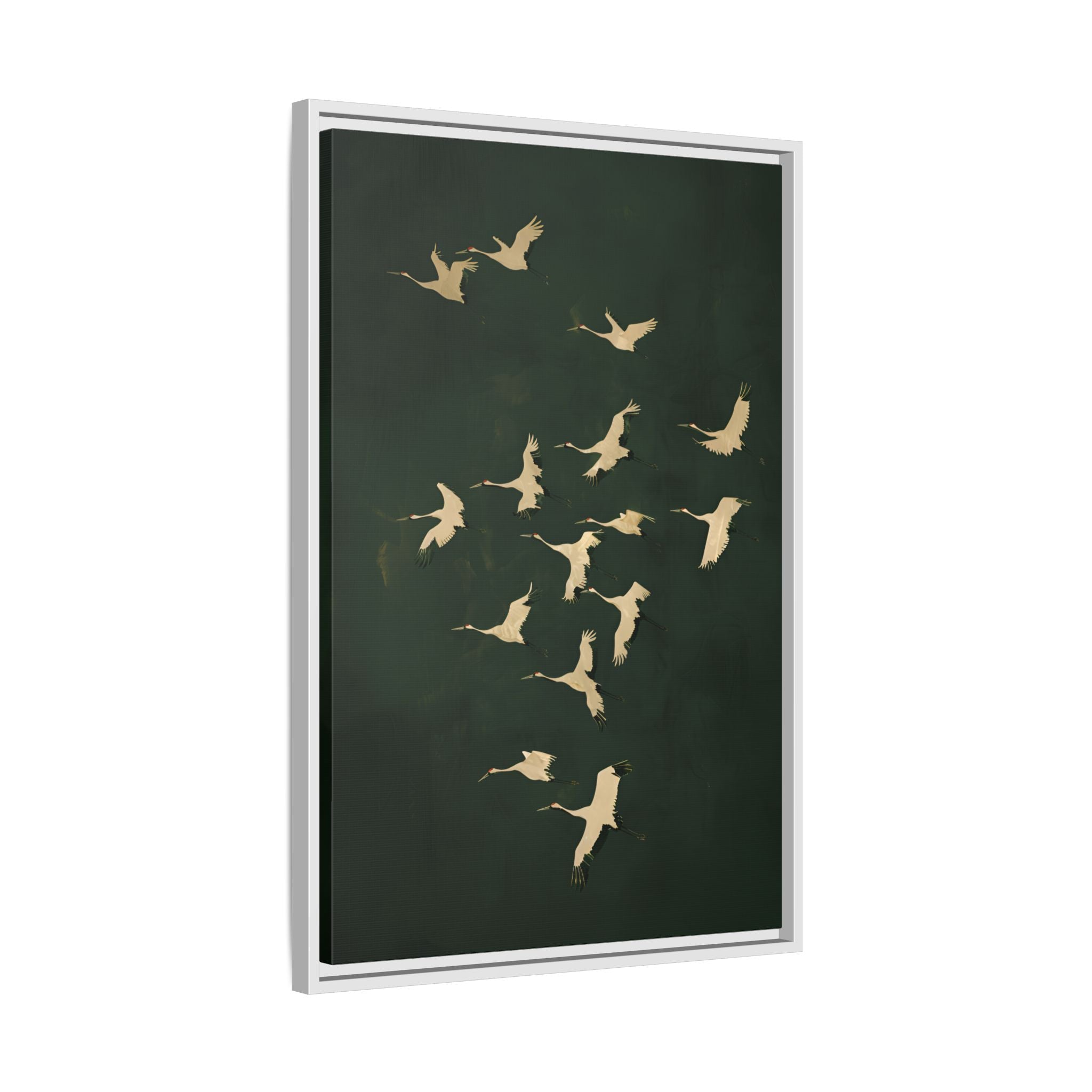 Framed Canvas - Emerald Sky Japanese Cranes