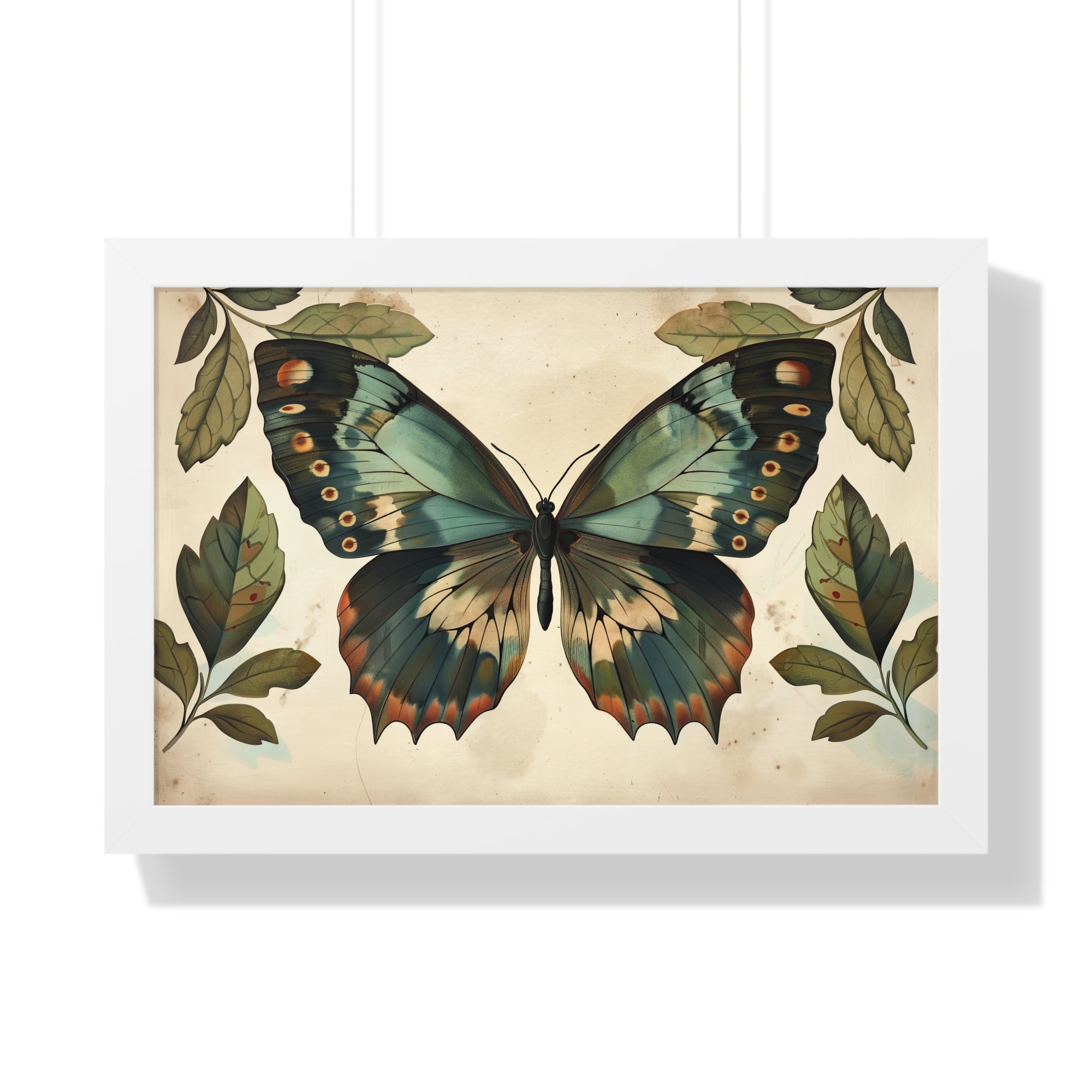 Framed Paper Print - Vintage Iridescent Butterfly Bloom