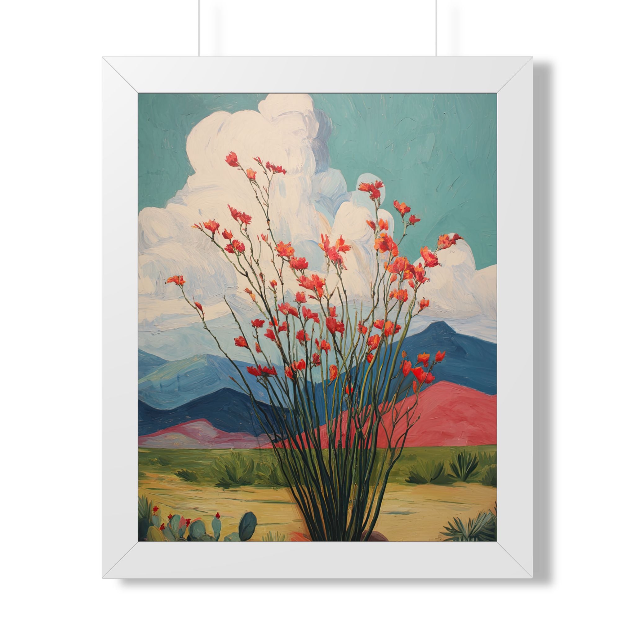 Framed Paper Print - Ocotillo Cactus Desert Bloom
