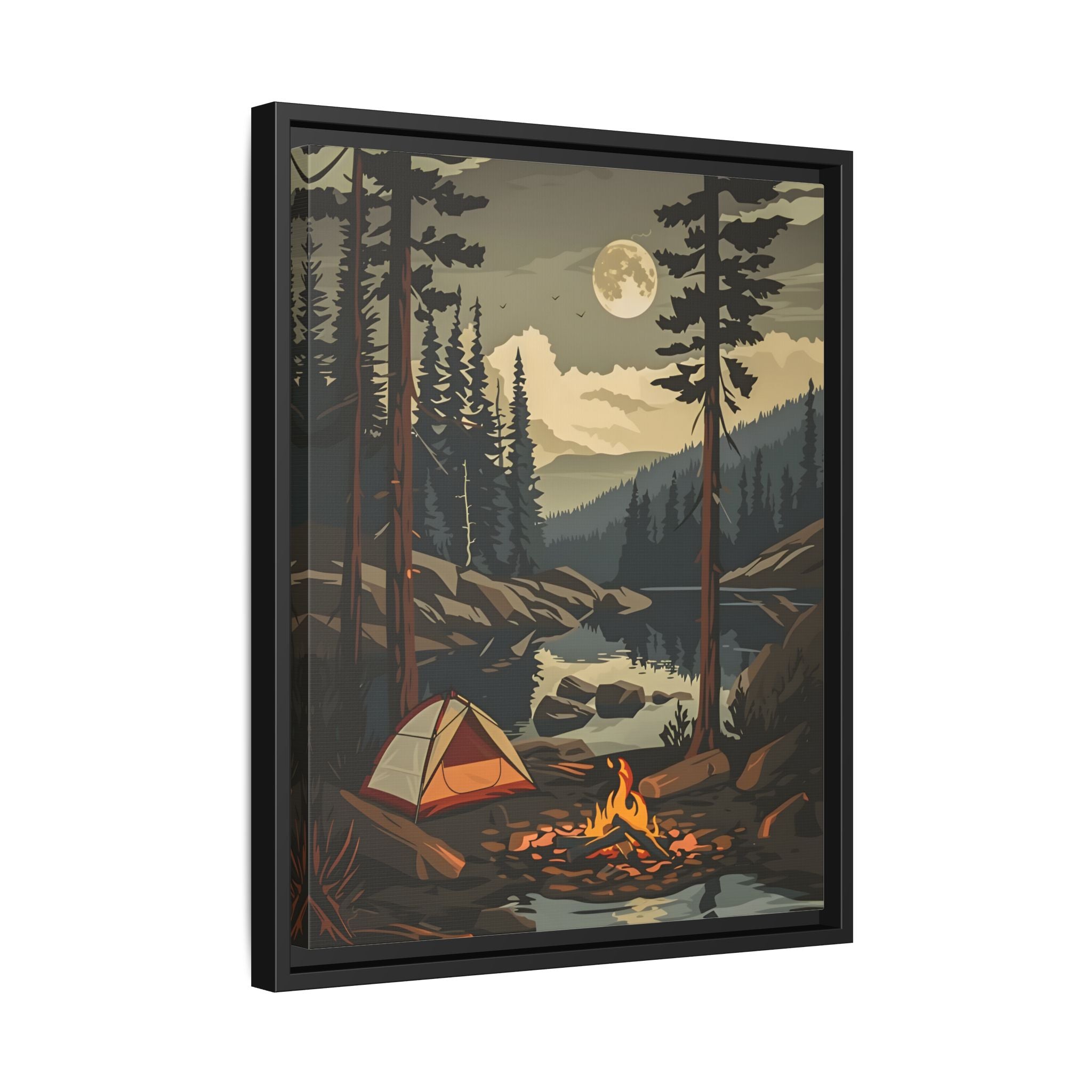 Framed Canvas - Moonlit Campfire Escape