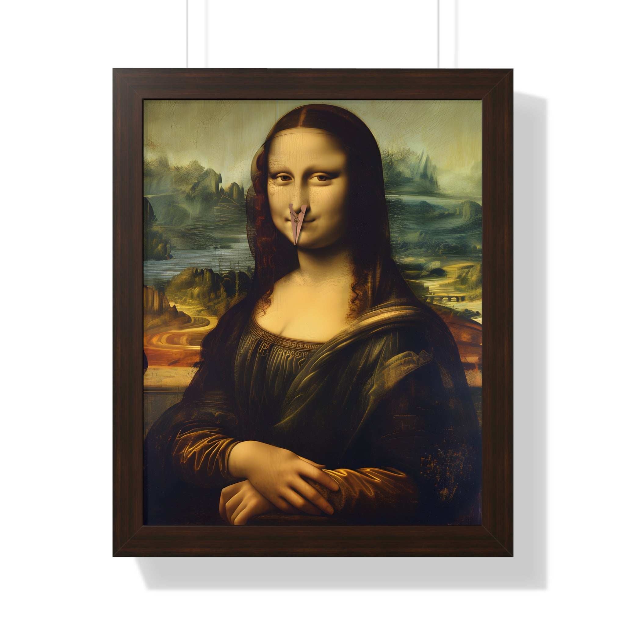 Framed Paper Print - Mona Lisa Nose Peg Gag