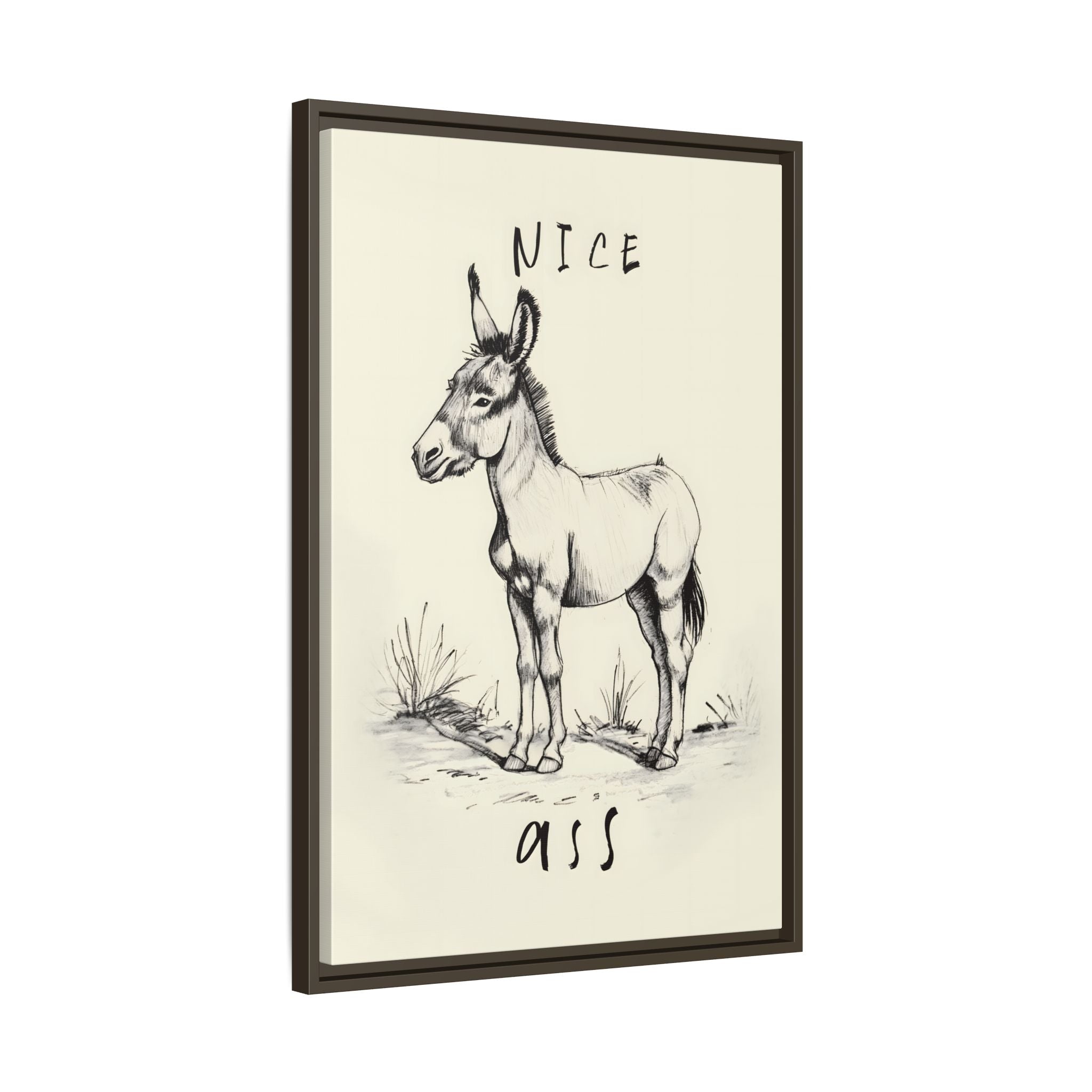 Framed Canvas - Donkey Line Art Humor