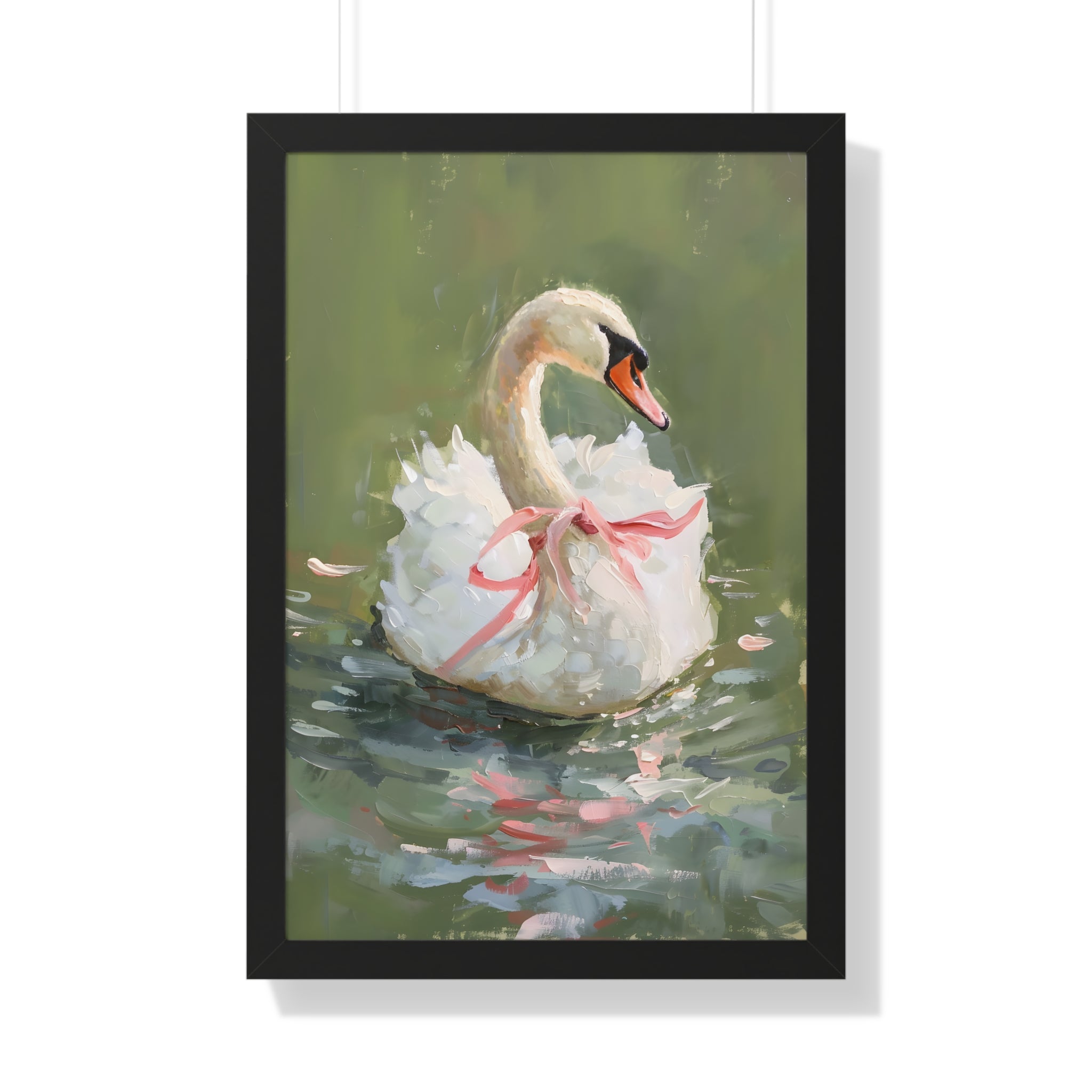 Framed Paper Print - Ballet Swan in Pink Bow