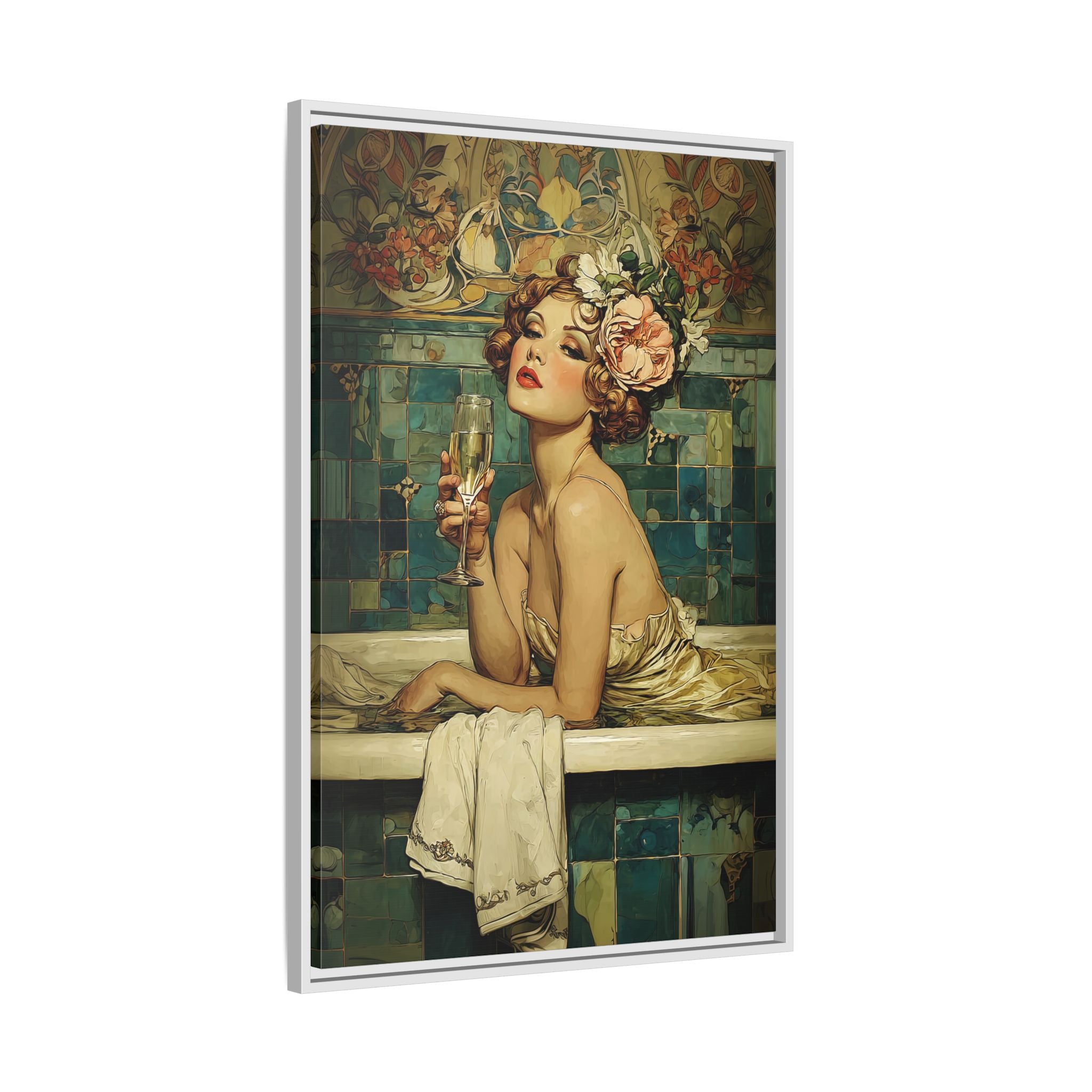 Framed Canvas - Champagne Bathtub Coquette