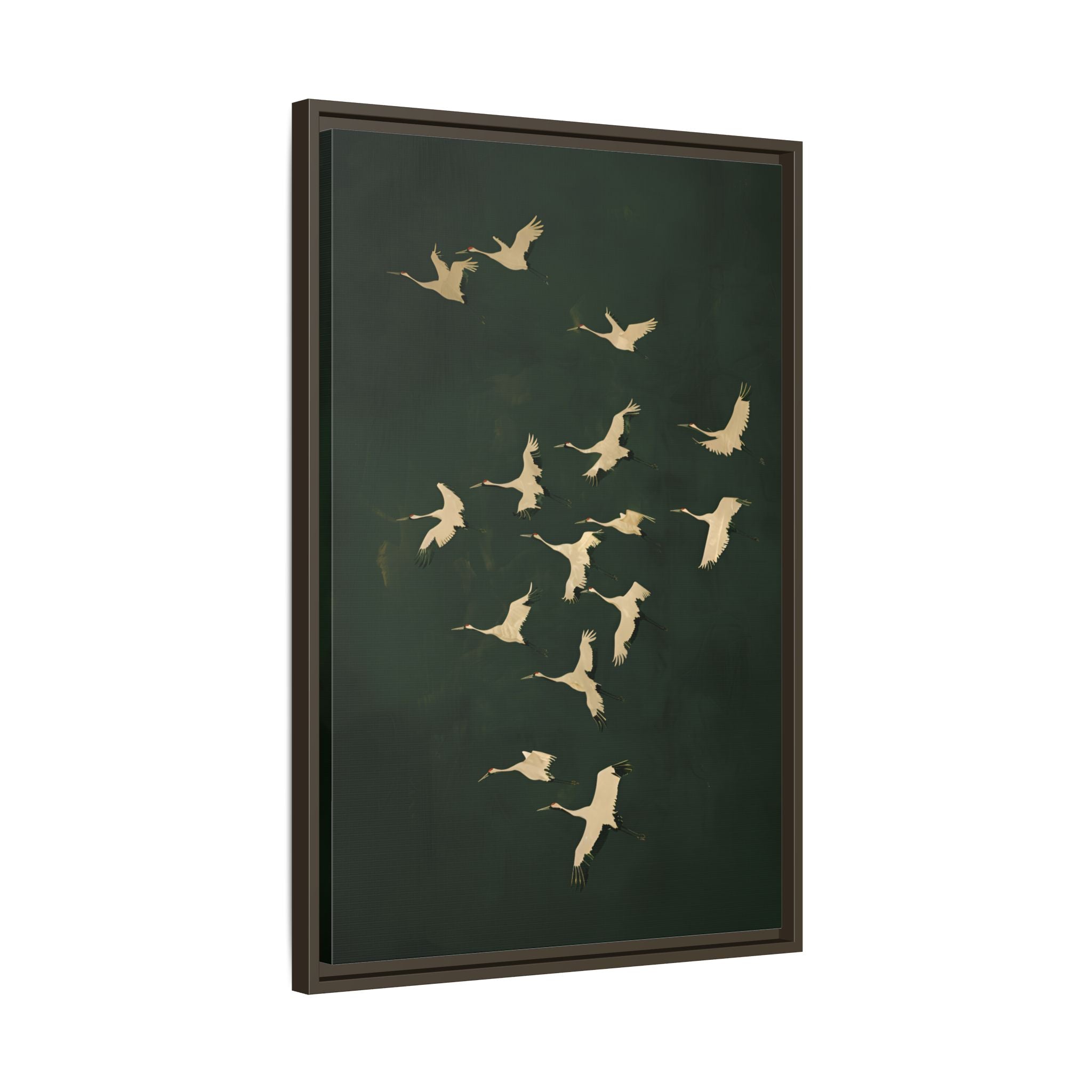 Framed Canvas - Emerald Sky Japanese Cranes