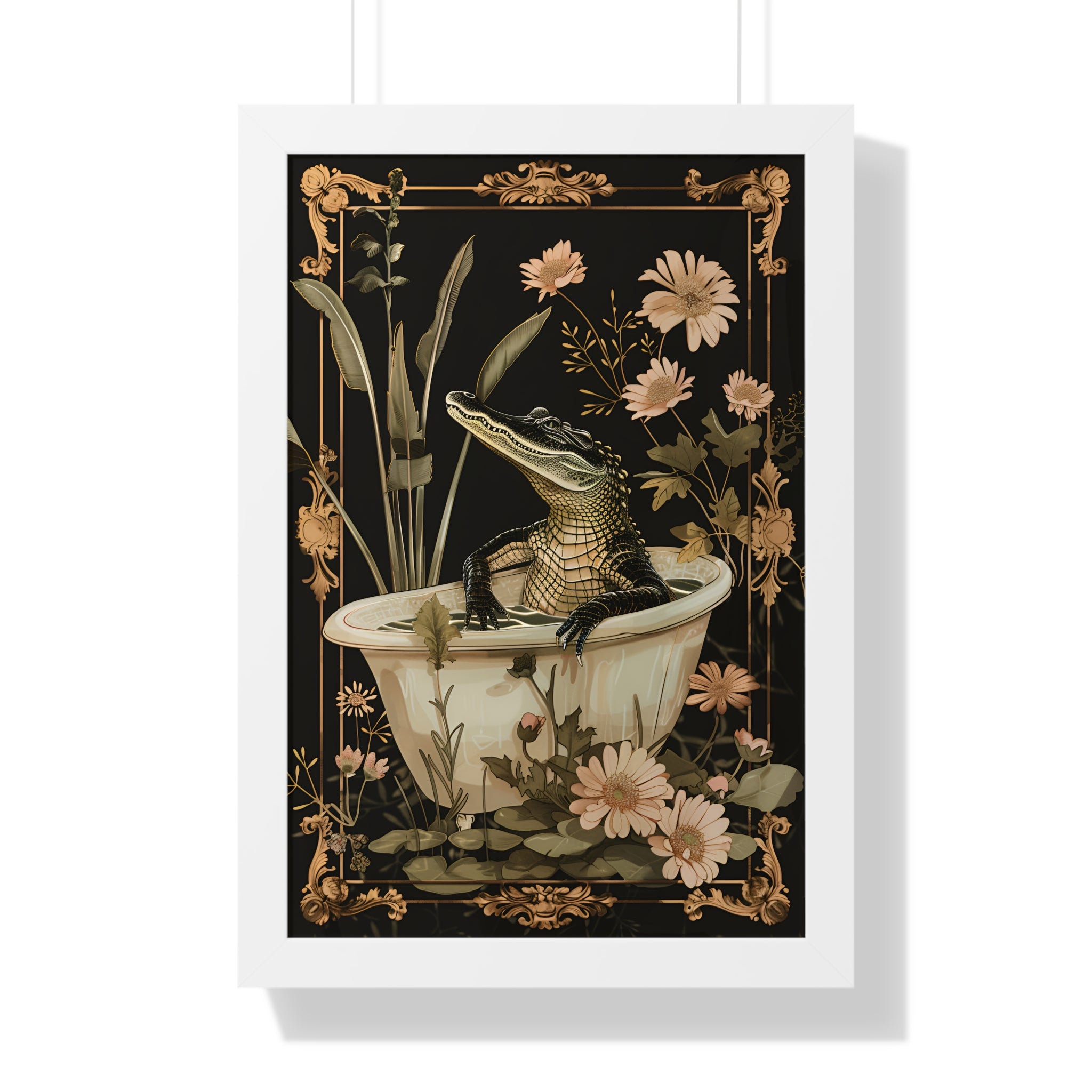 Framed Paper Print - Crocodile in Bloom Bath Bliss
