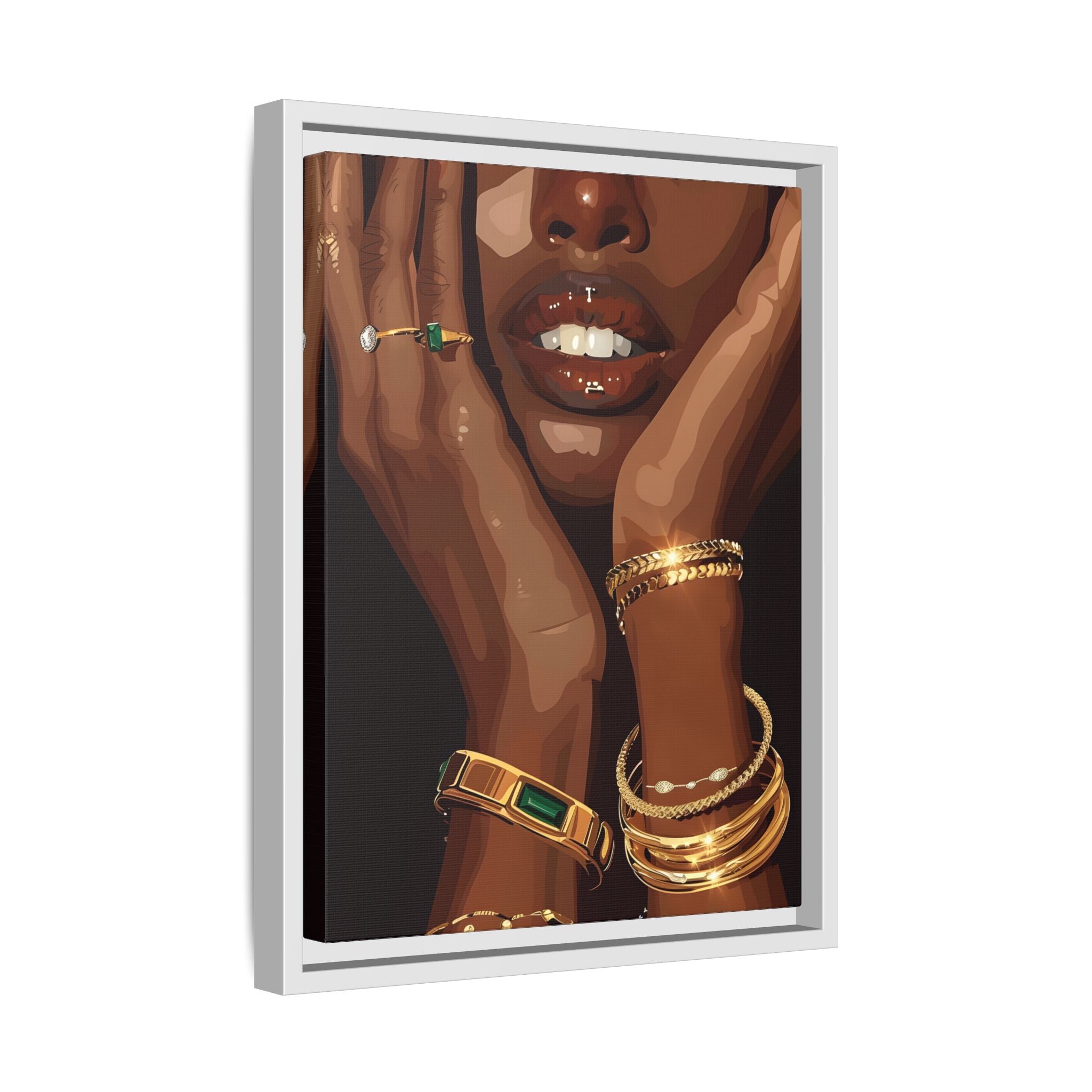 Framed Canvas - Golden Emerald Beauty Portrait