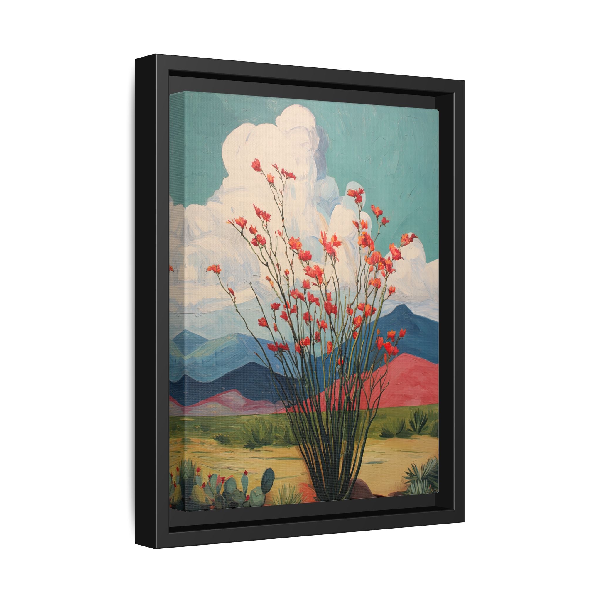 Framed Canvas - Ocotillo Cactus Desert Bloom