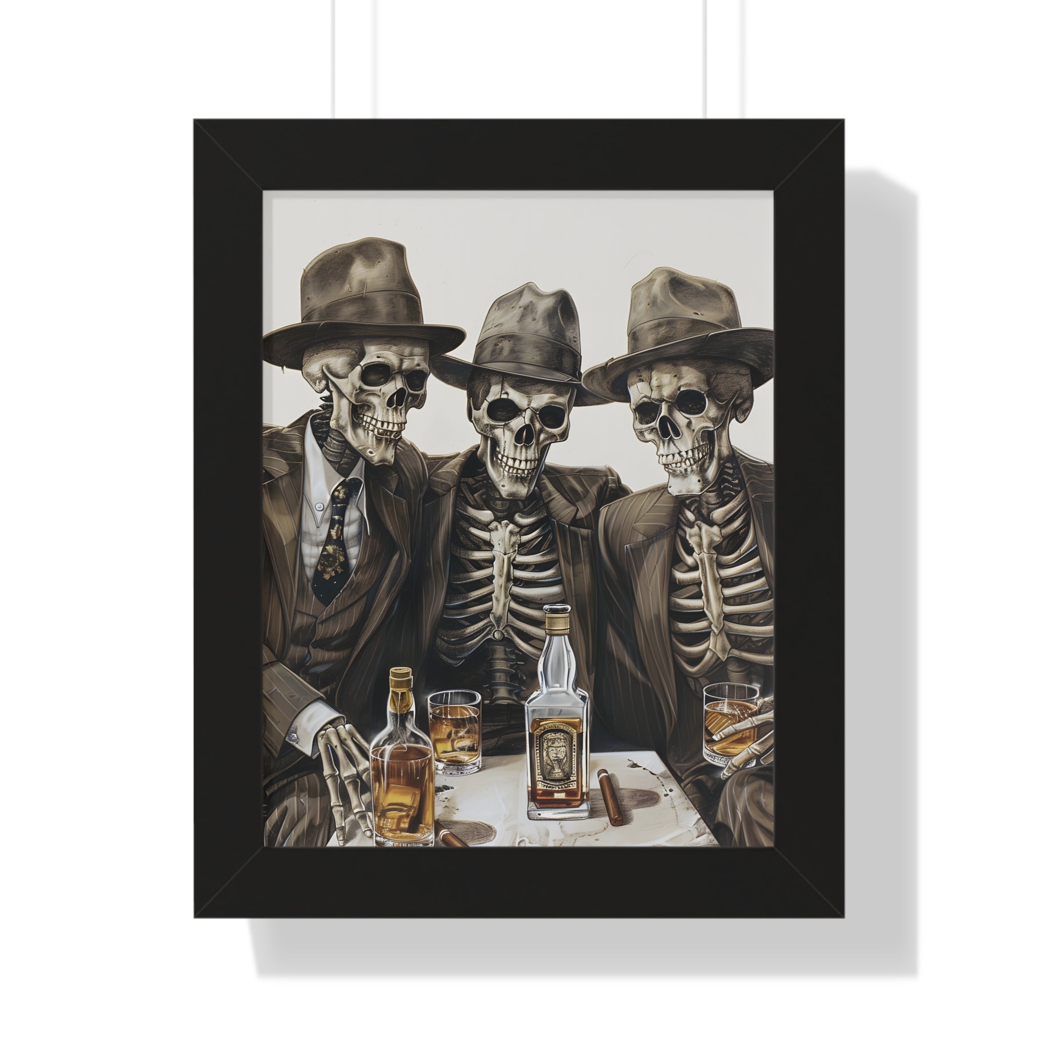 Framed Paper Print - Skeleton Whiskey Gentlemen