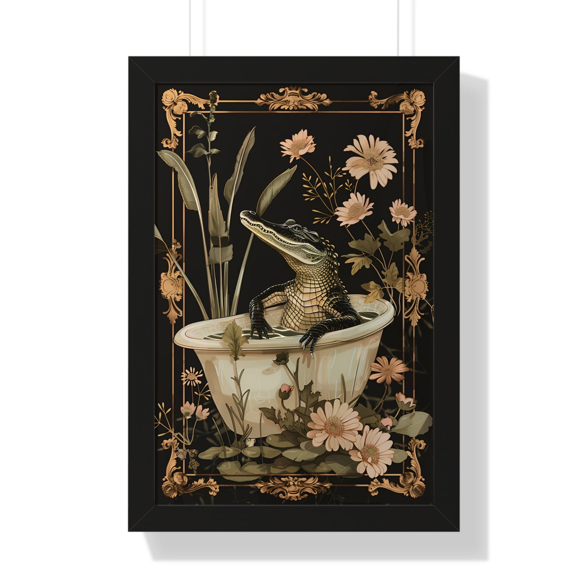 Framed Paper Print - Crocodile in Bloom Bath Bliss