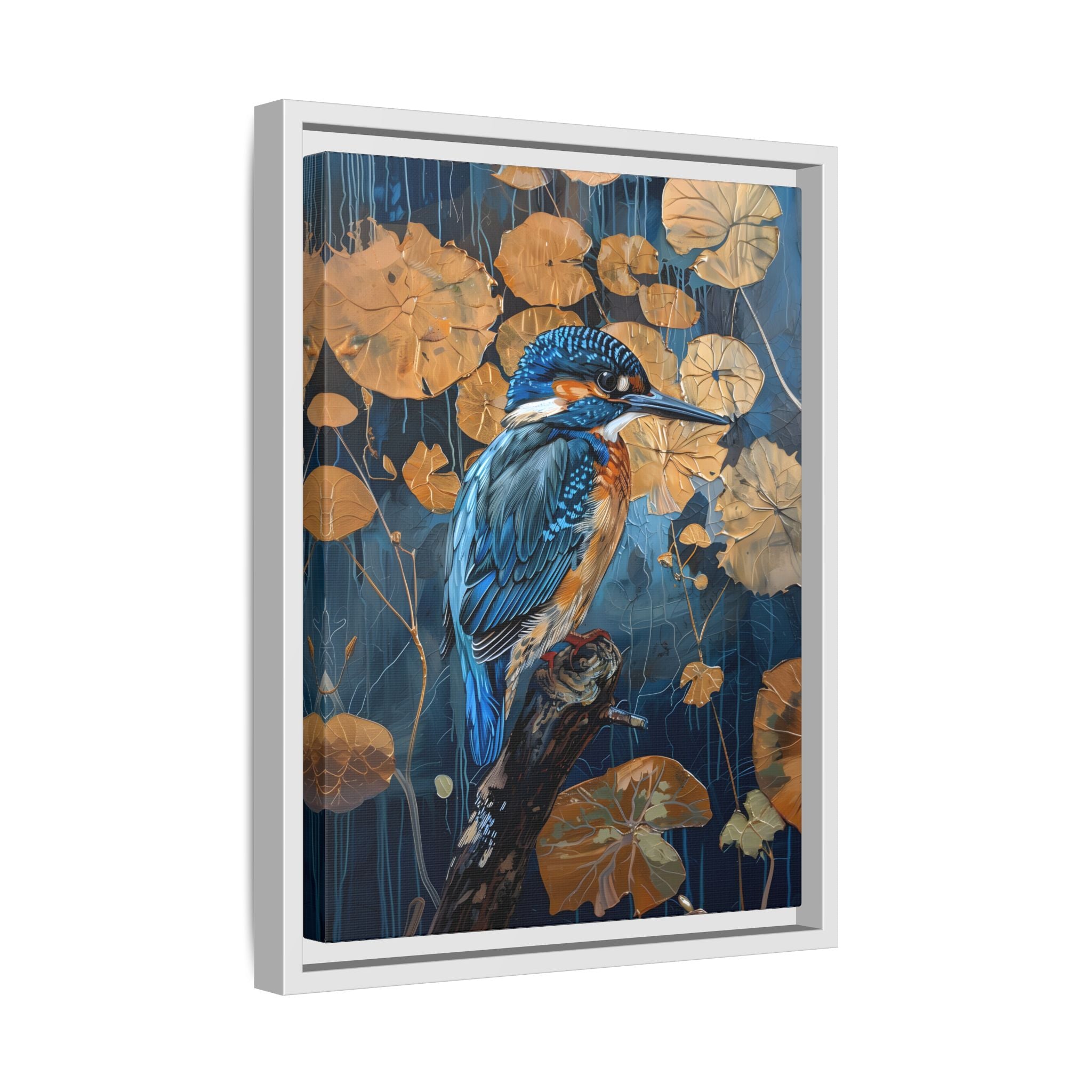 Framed Canvas - Golden Leaves Kingfisher