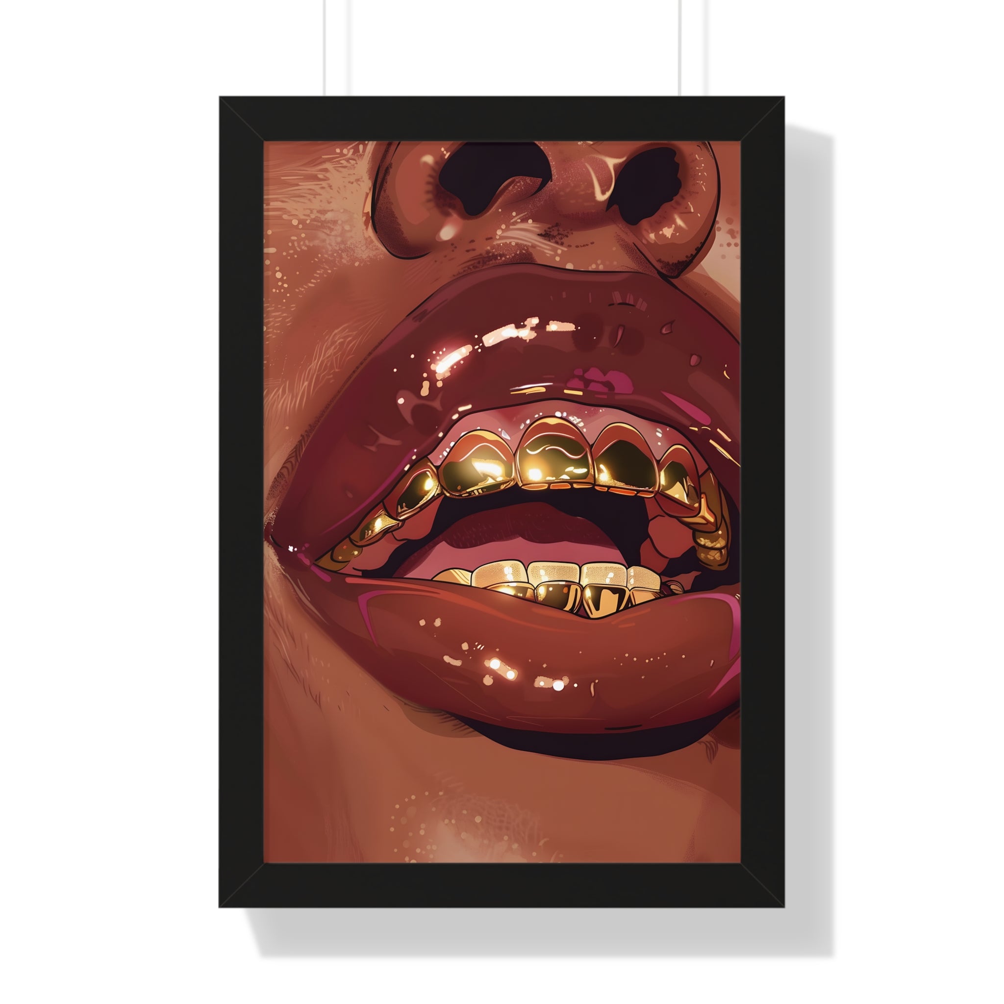 Framed Paper Print - Gold Grills Glam Closeup