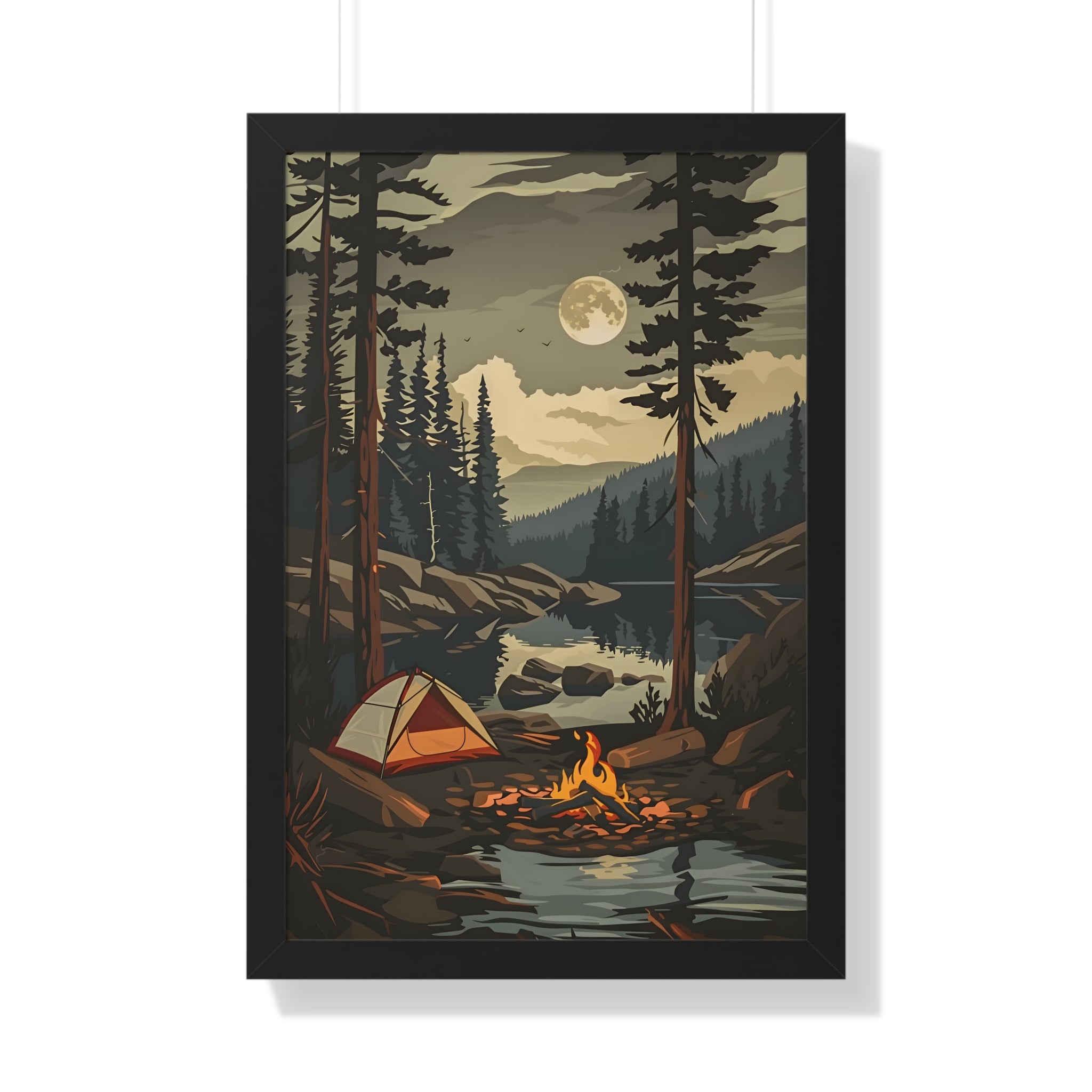 Framed Paper Print - Moonlit Campfire Escape