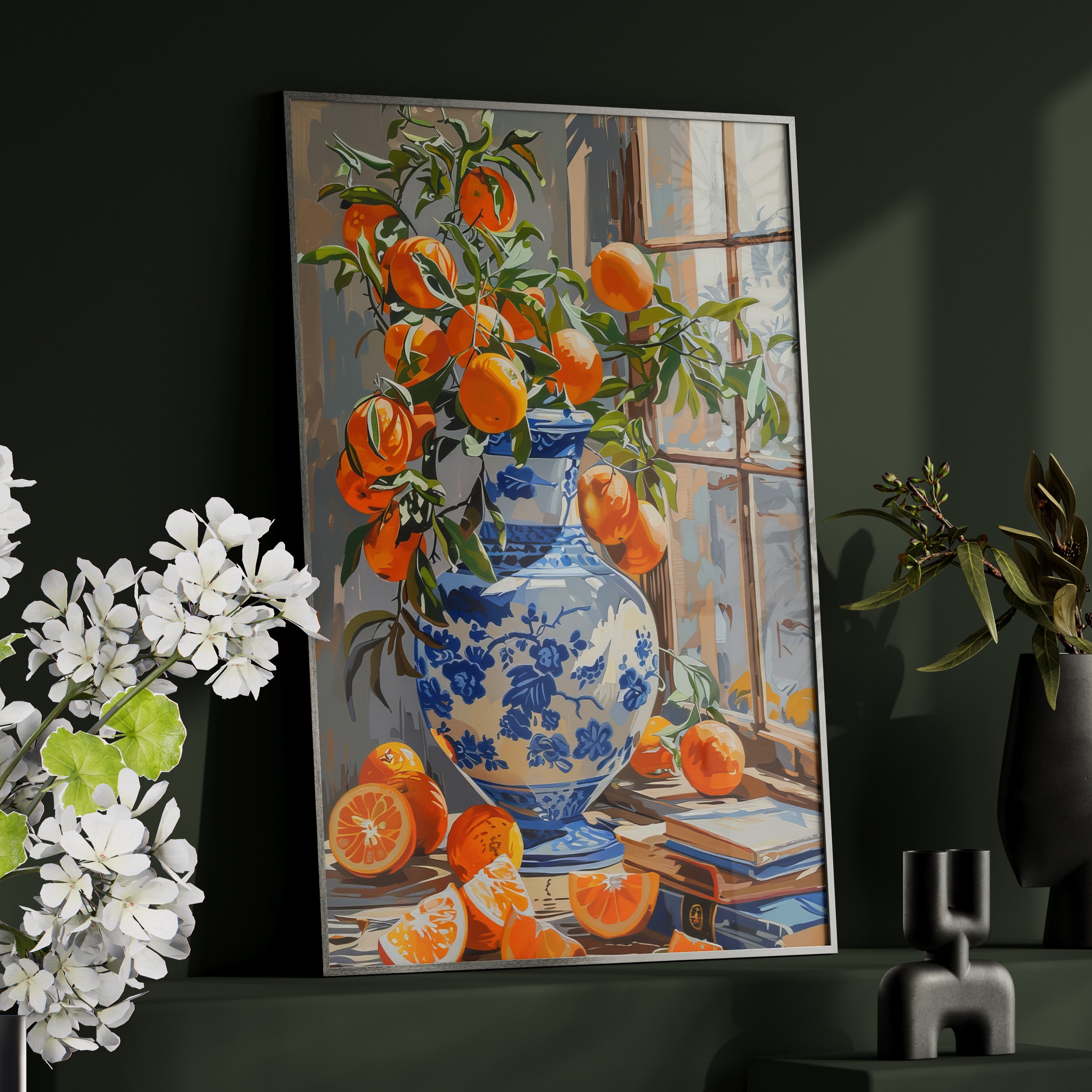 Framed Paper Print - Sunlit Citrus & Porcelain