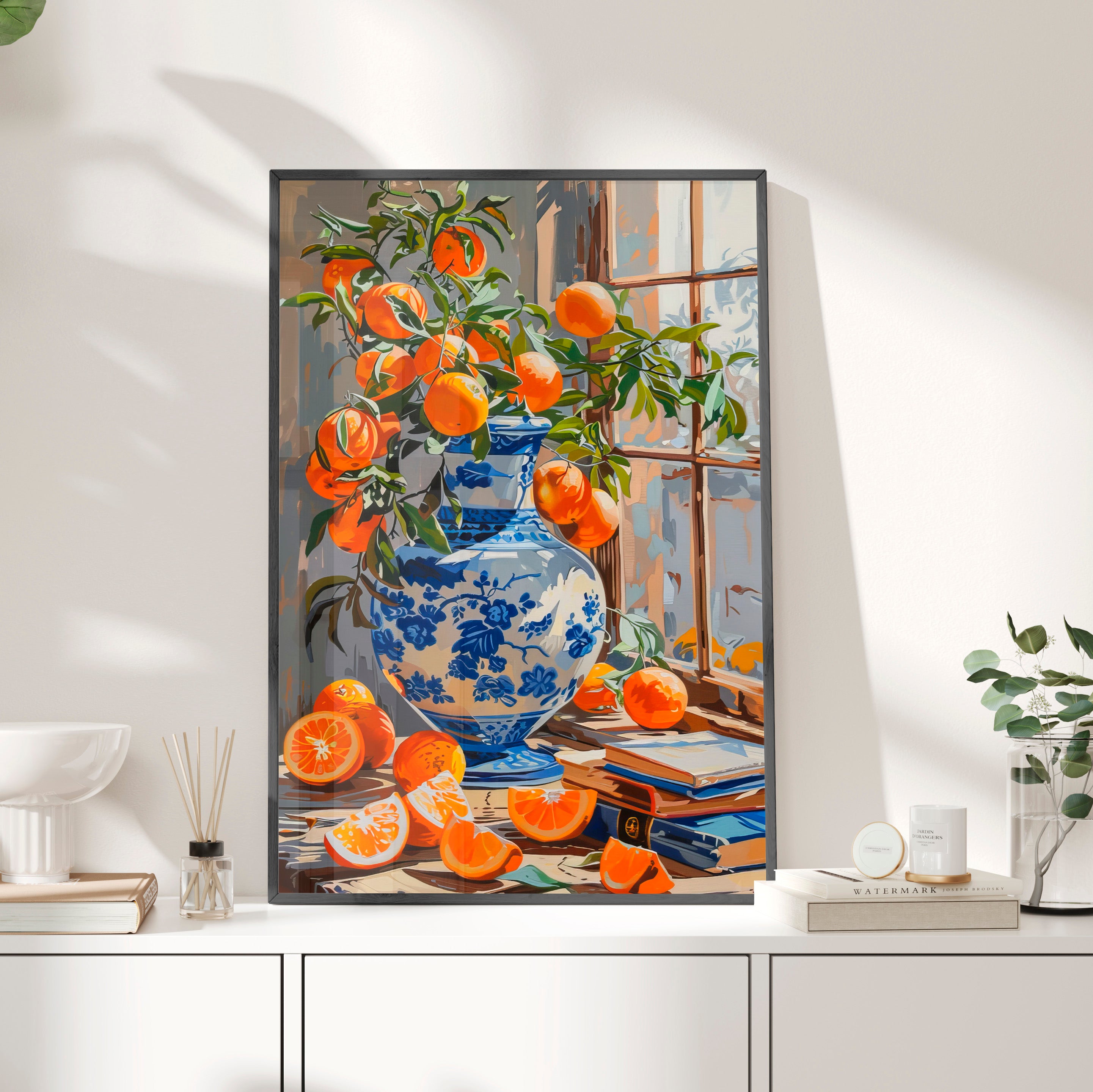 Framed Paper Print - Sunlit Citrus & Porcelain