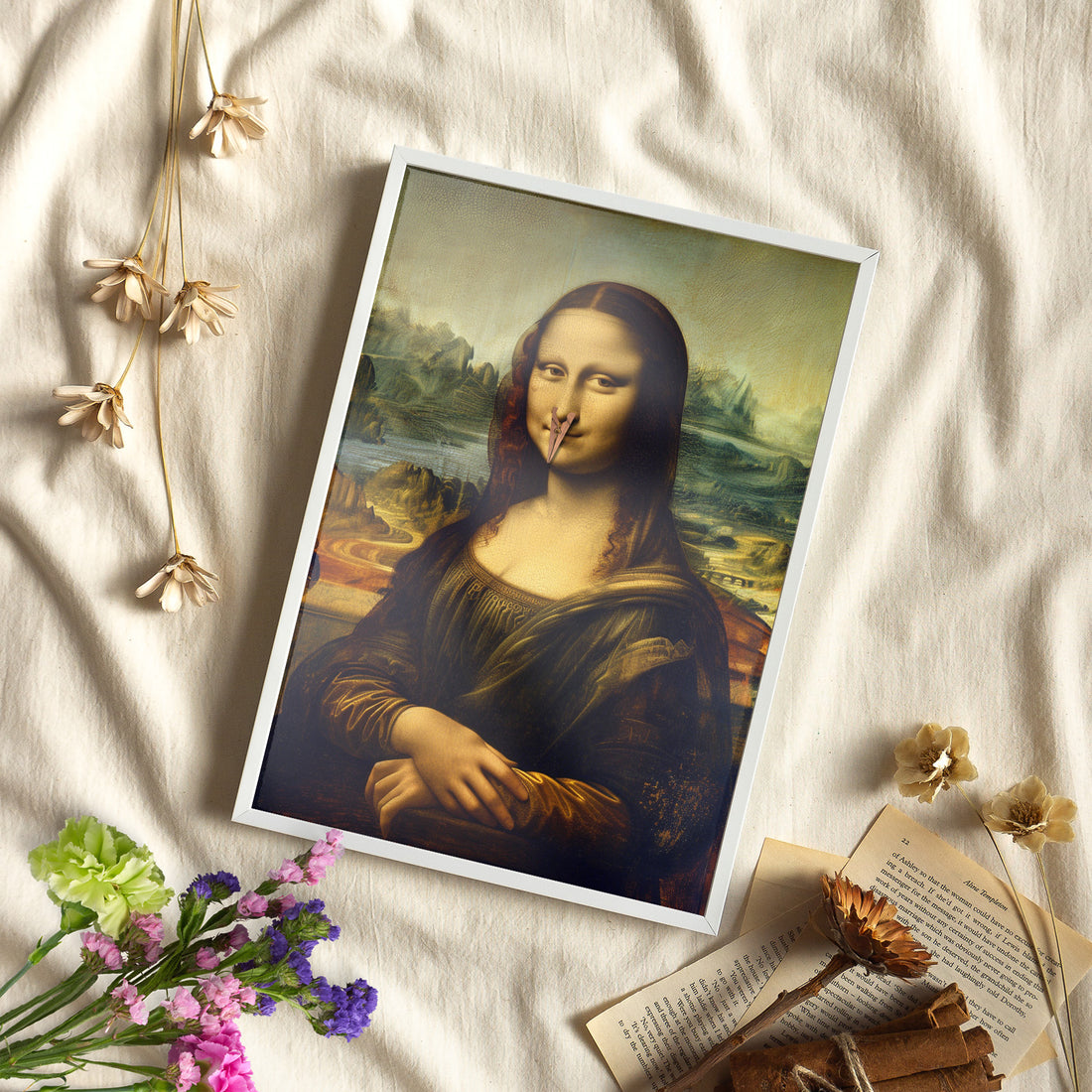 Framed Paper Print - Mona Lisa Nose Peg Gag
