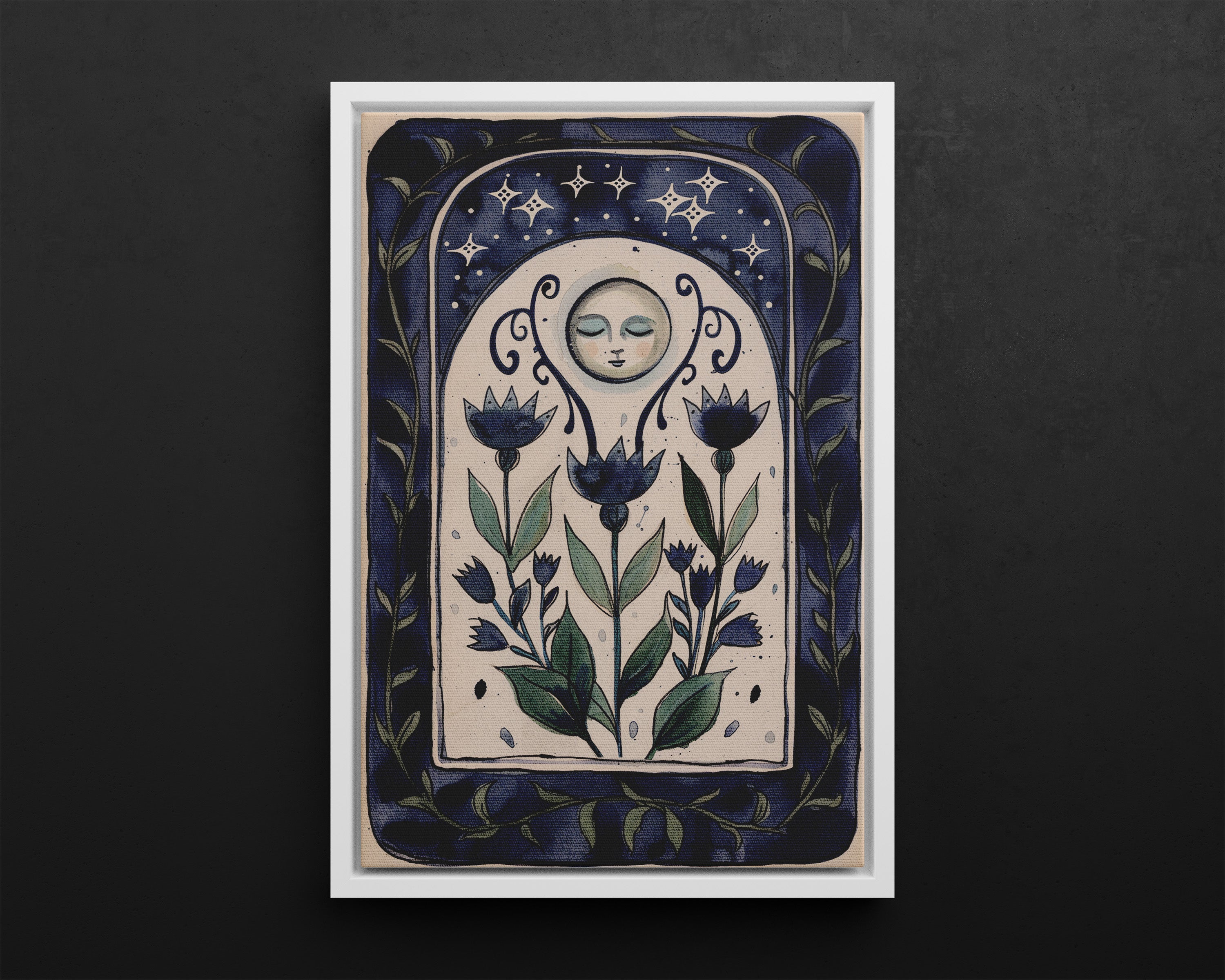 Framed Canvas - Moonlit Folk Bloom Dream