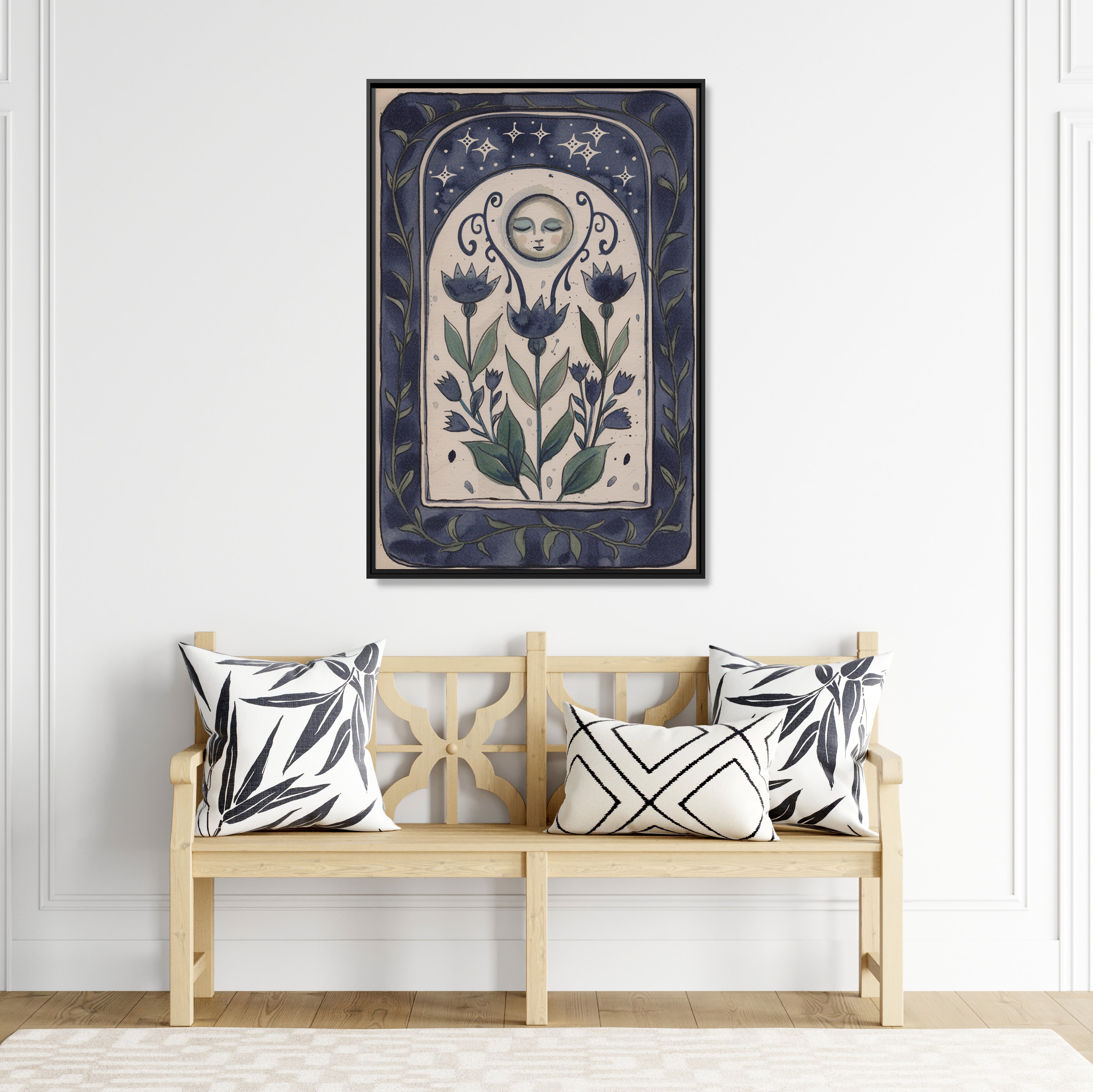 Framed Canvas - Moonlit Folk Bloom Dream