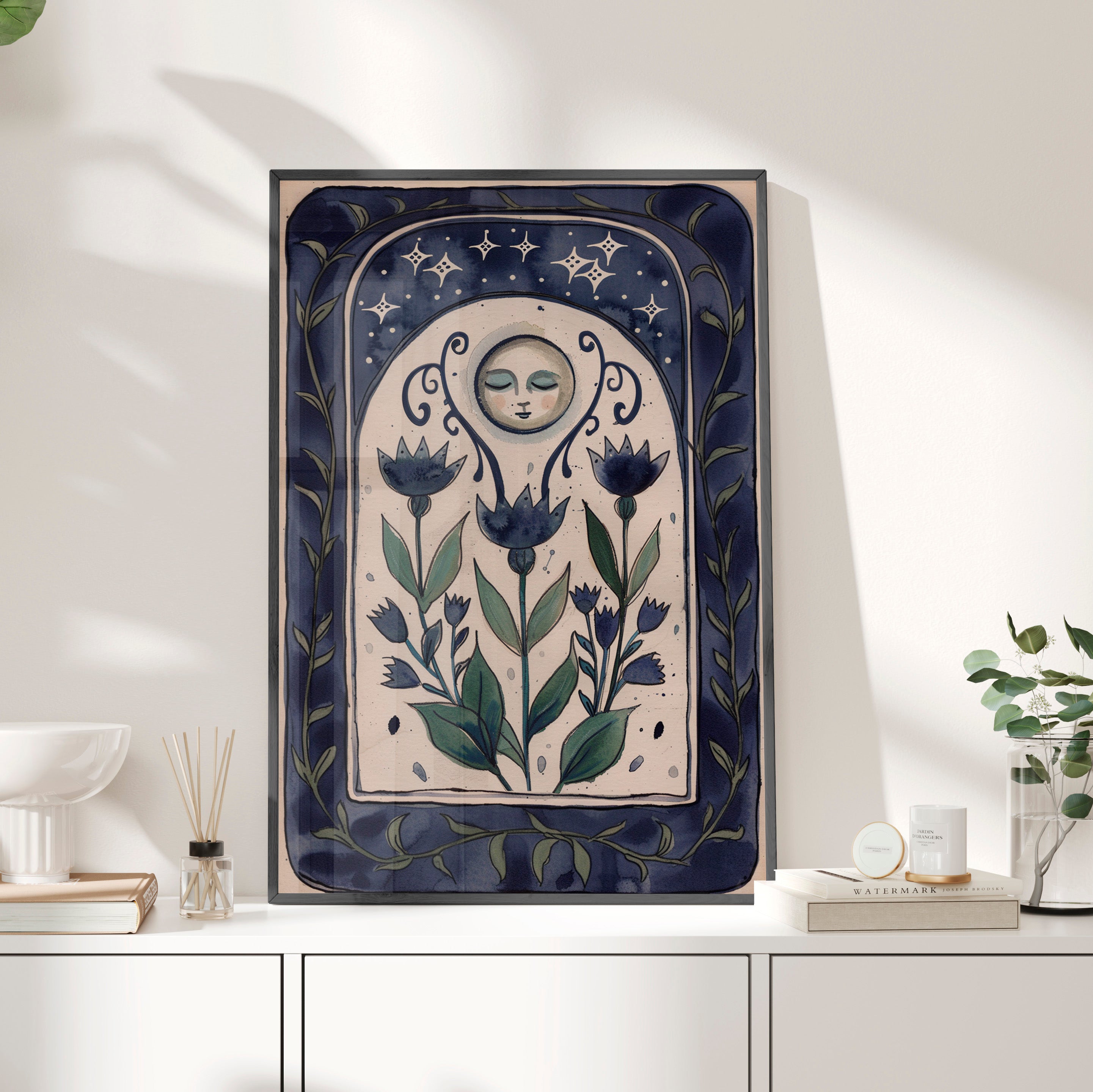 Framed Paper Print - Moonlit Folk Bloom Dream