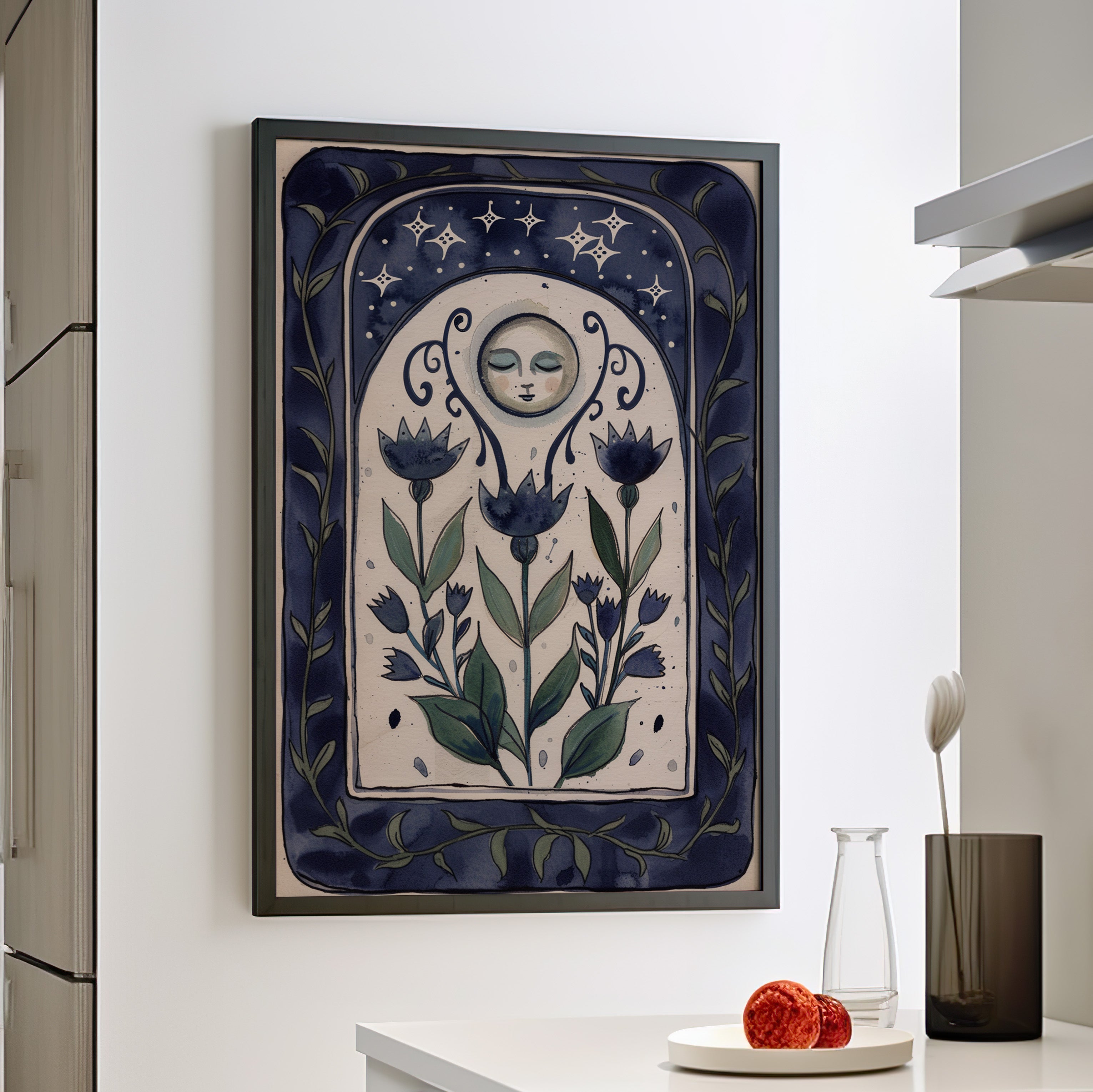 Framed Paper Print - Moonlit Folk Bloom Dream
