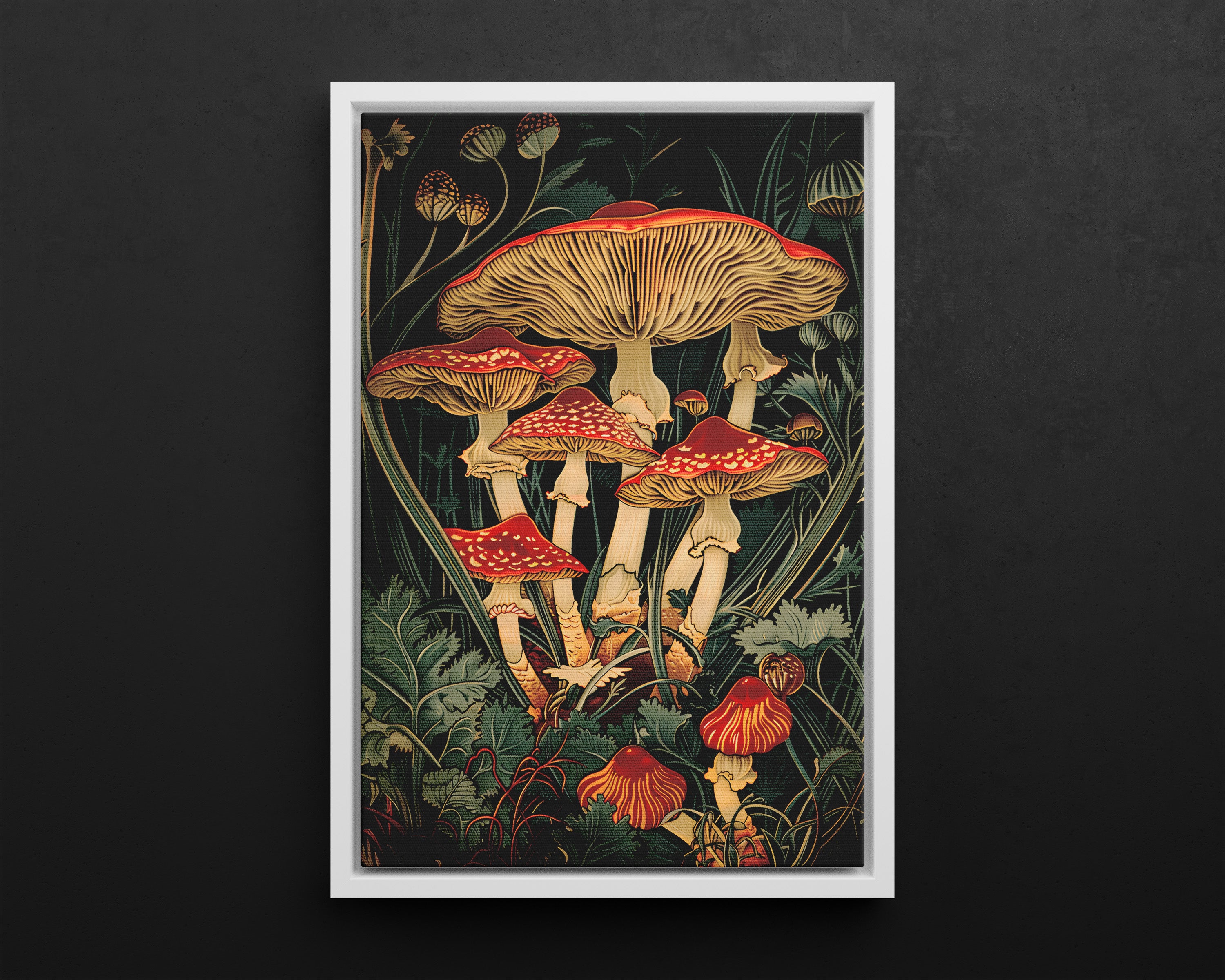 Framed Canvas - Woodland Mushrooms Revival