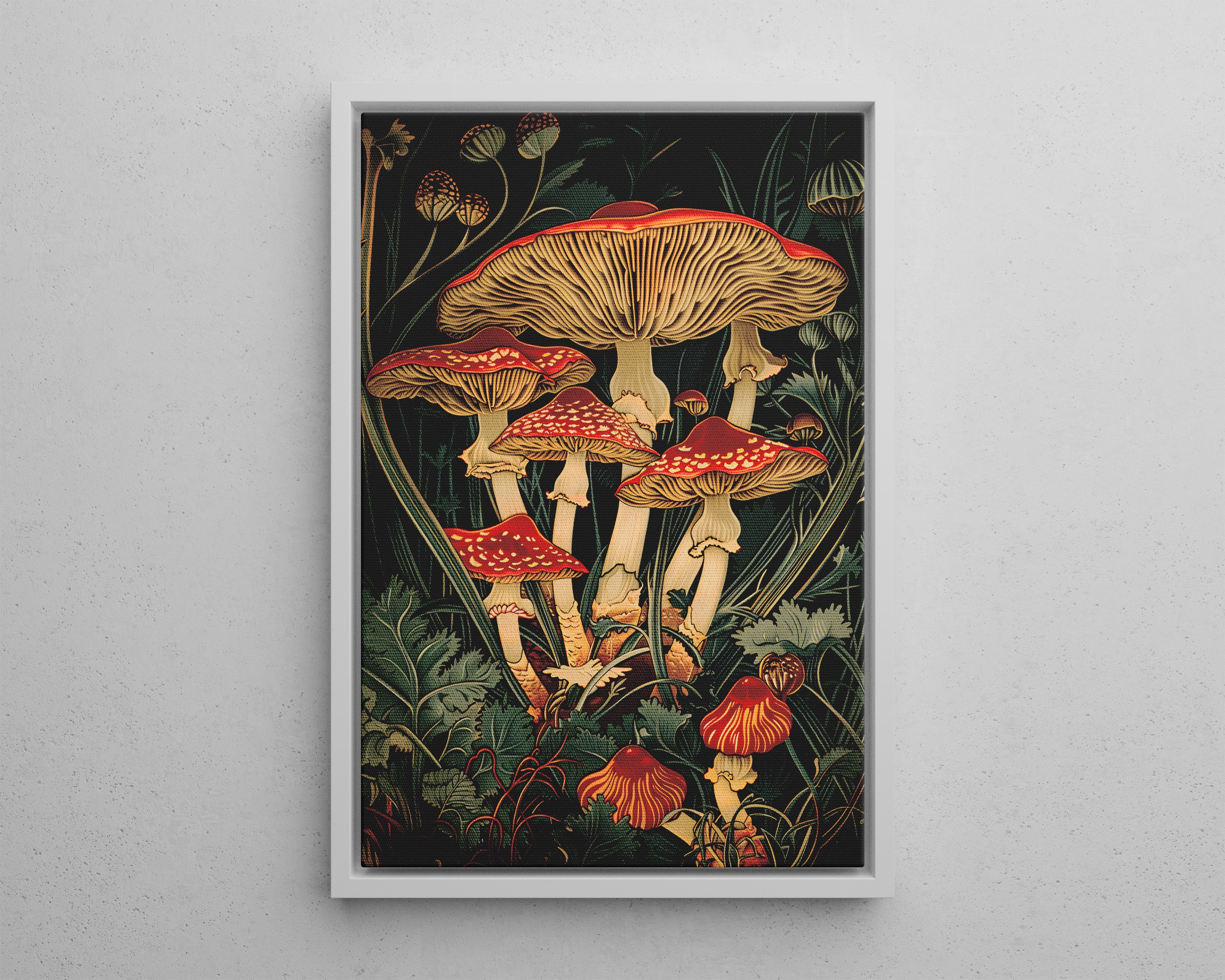 Framed Canvas - Woodland Mushrooms Revival