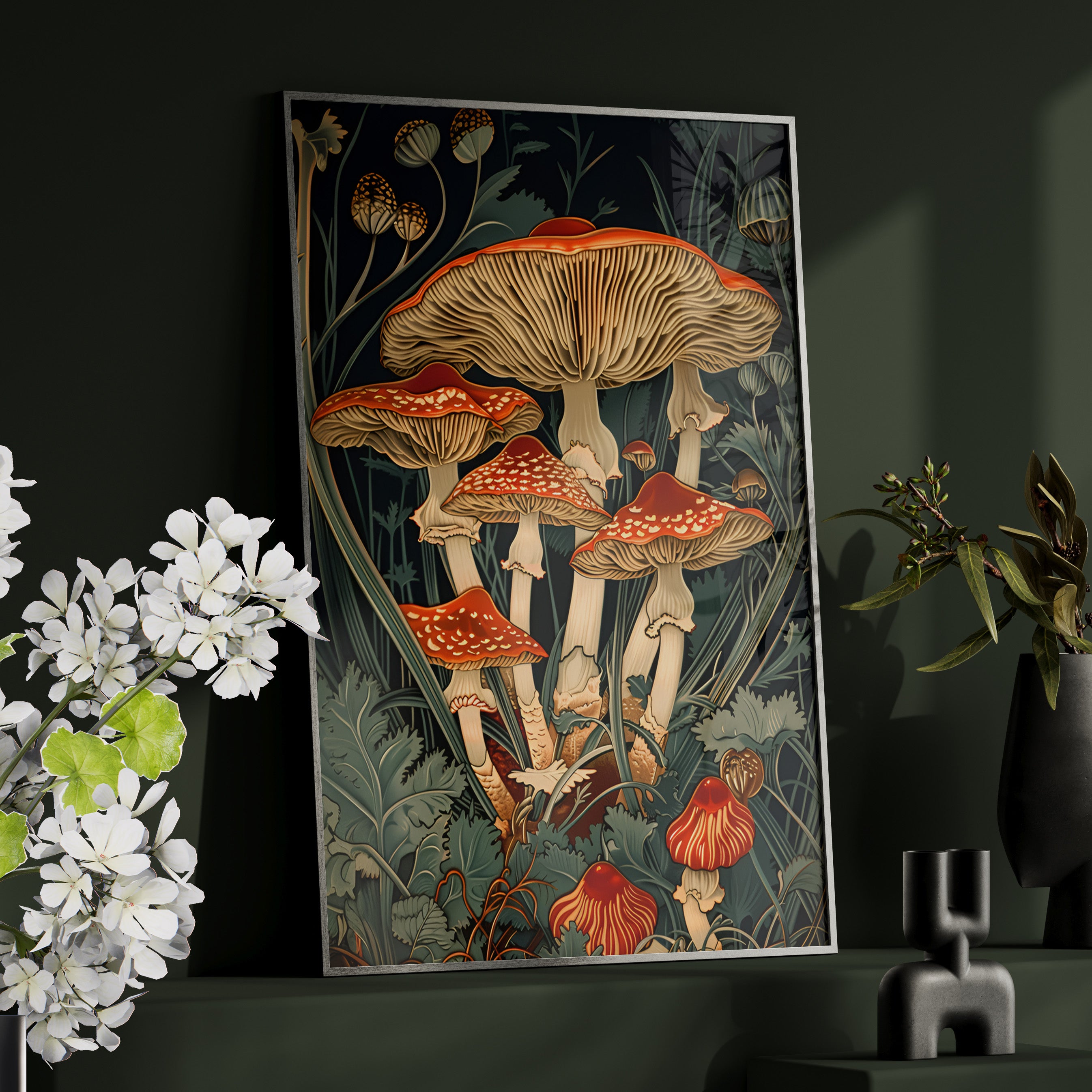 Framed Paper Print - Woodland Mushrooms Revival