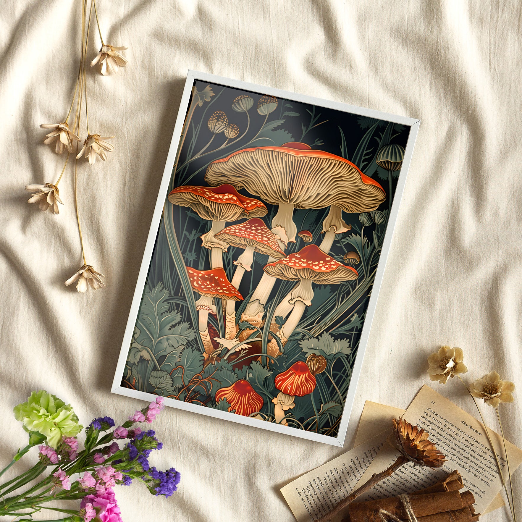 Framed Paper Print - Woodland Mushrooms Revival