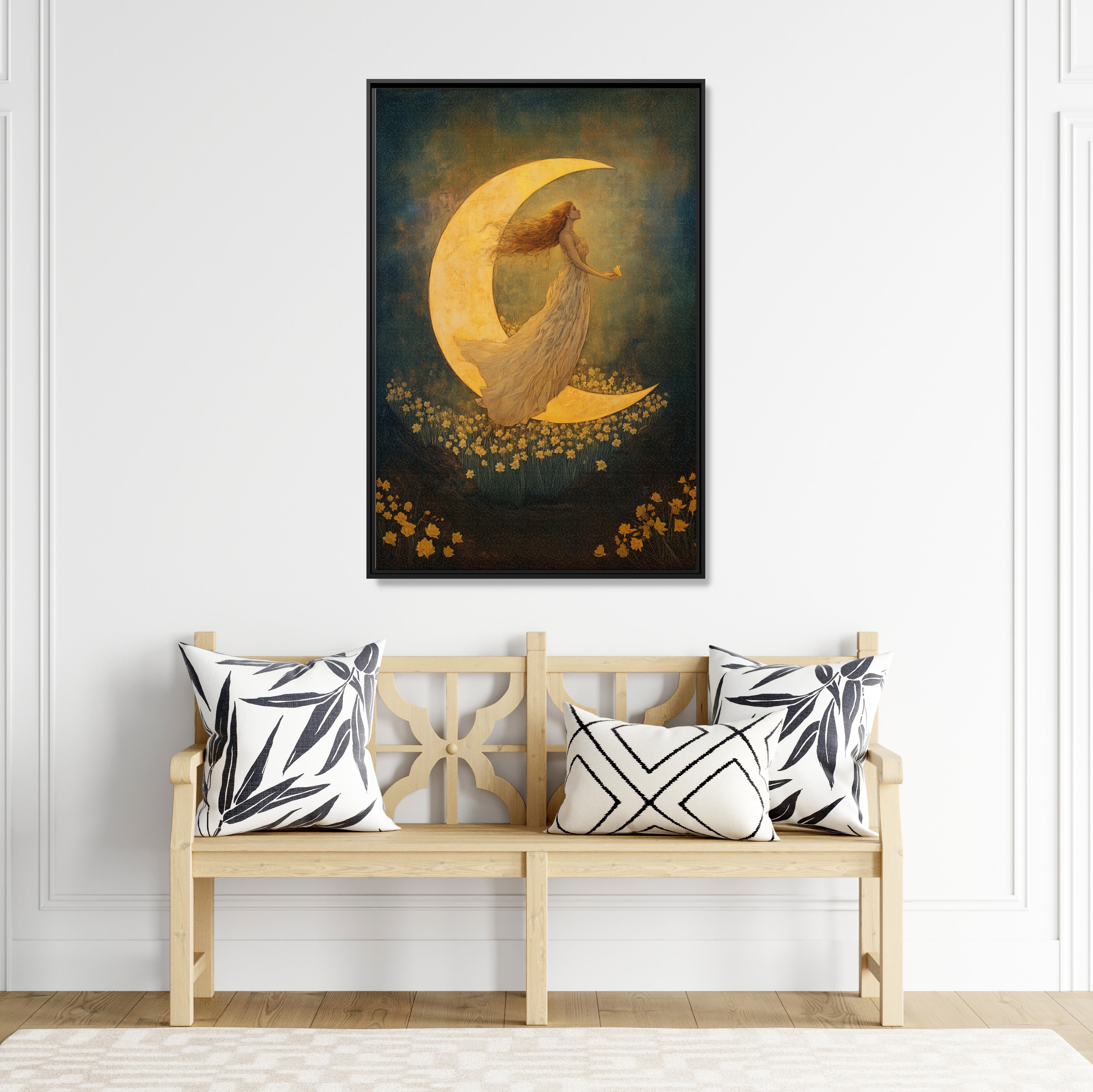 Framed Canvas - Moonlit Dreamer with Daffodils