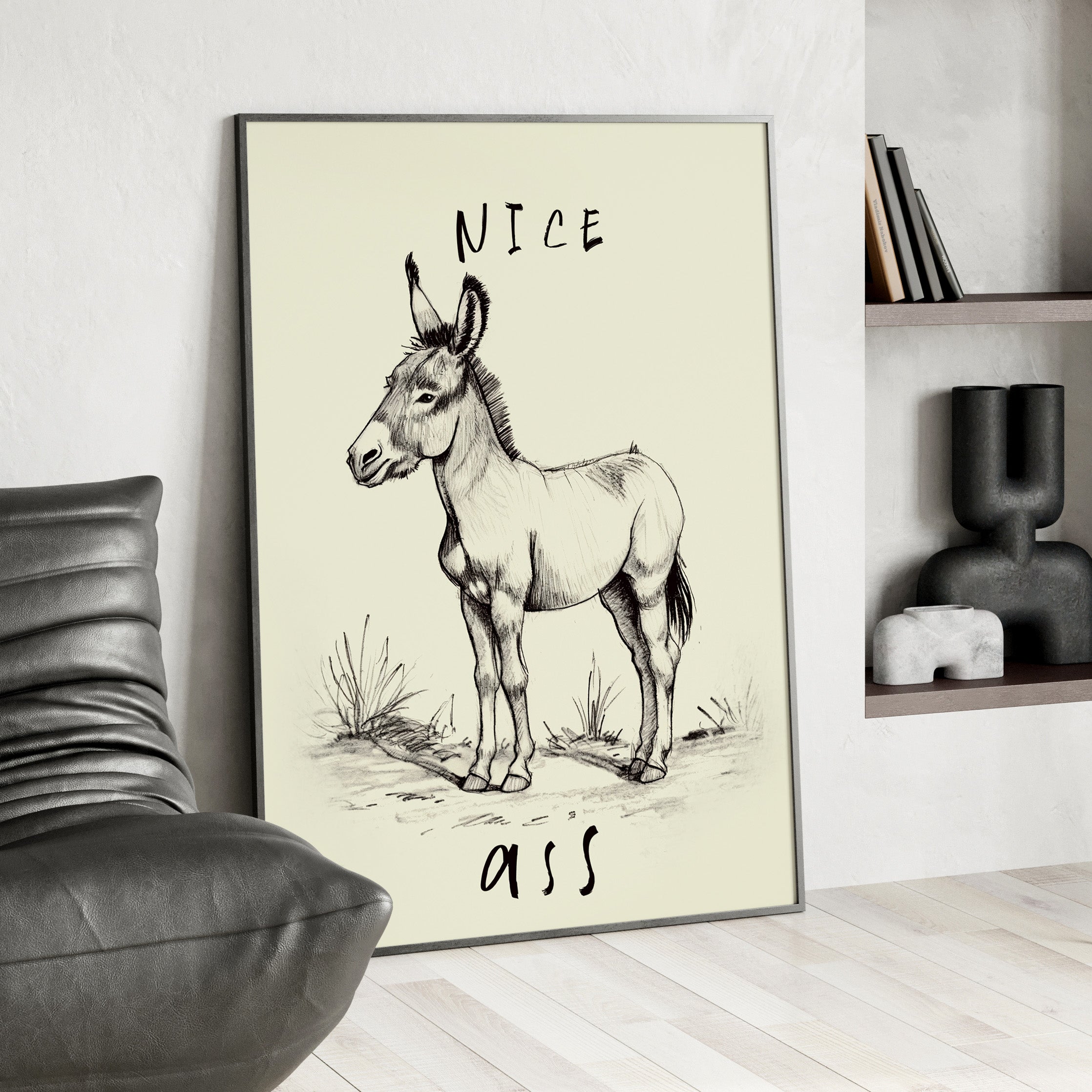 Framed Paper Print - Donkey Line Art Humor