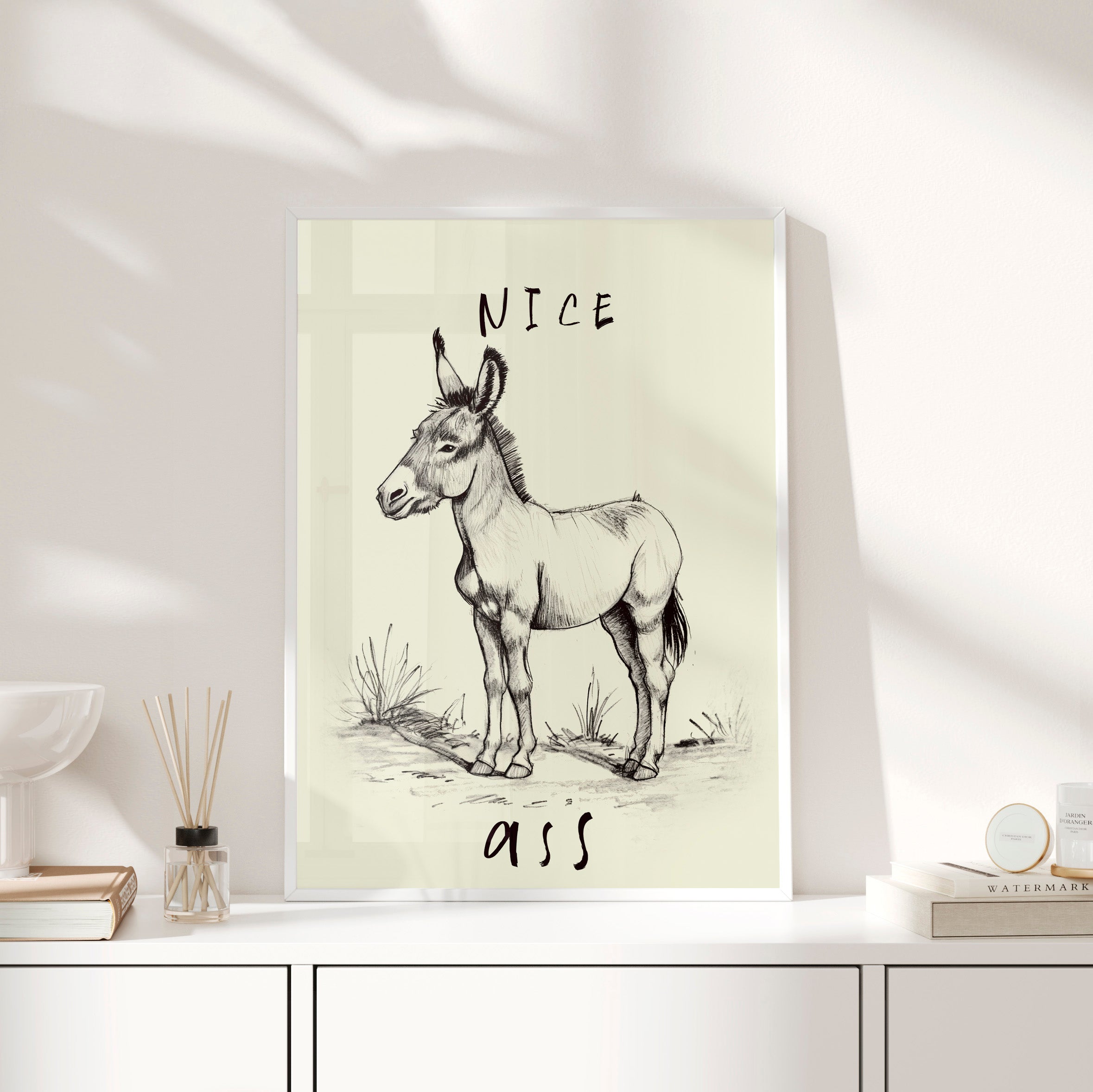 Framed Paper Print - Donkey Line Art Humor