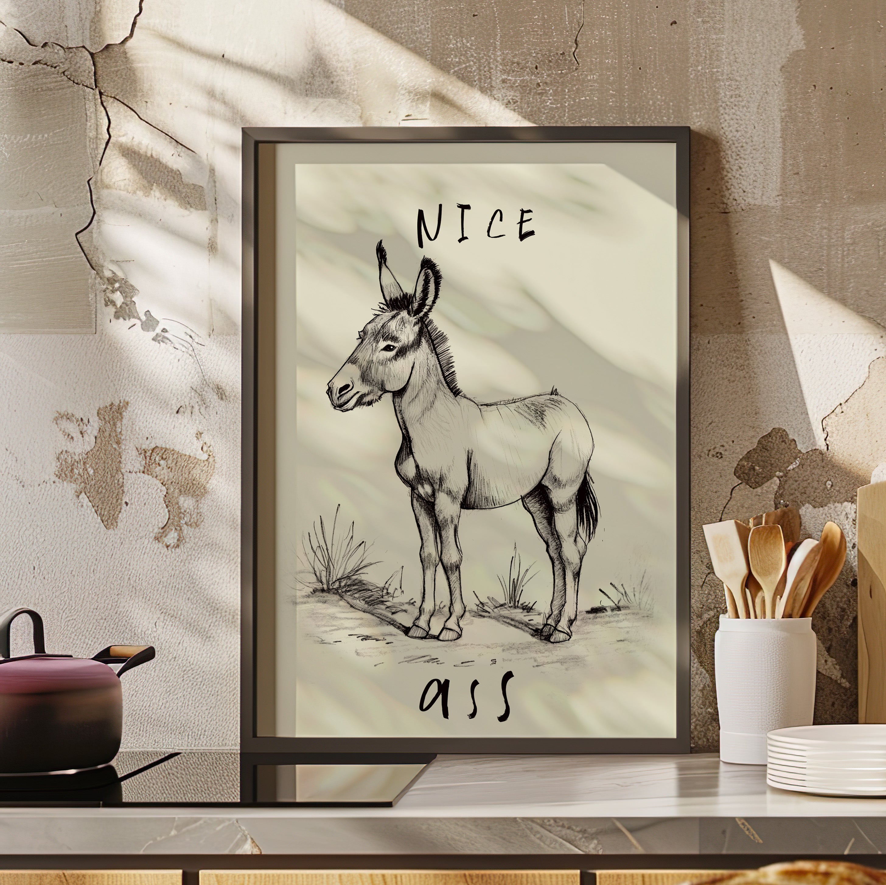 Framed Paper Print - Donkey Line Art Humor