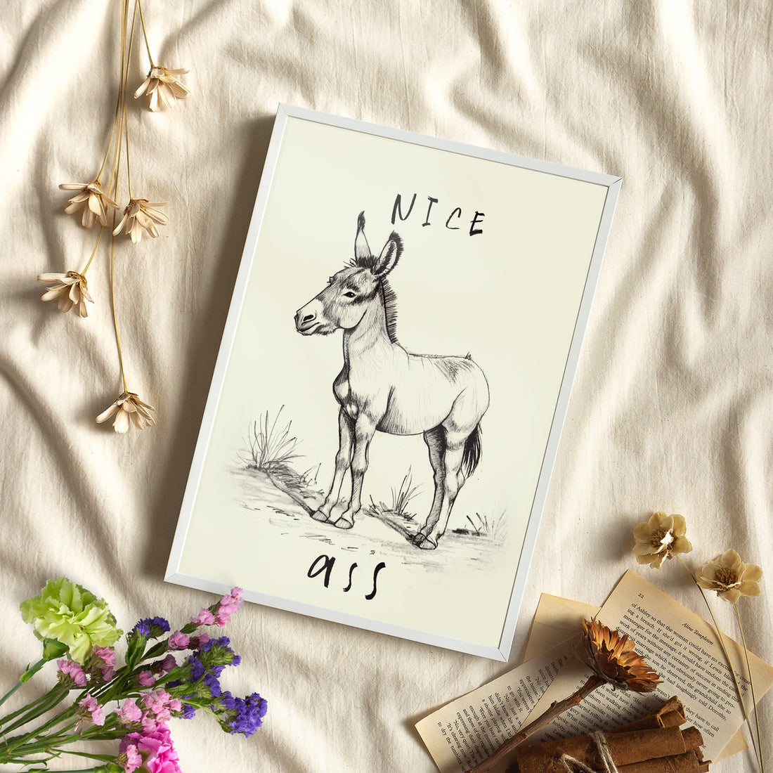 Framed Paper Print - Donkey Line Art Humor