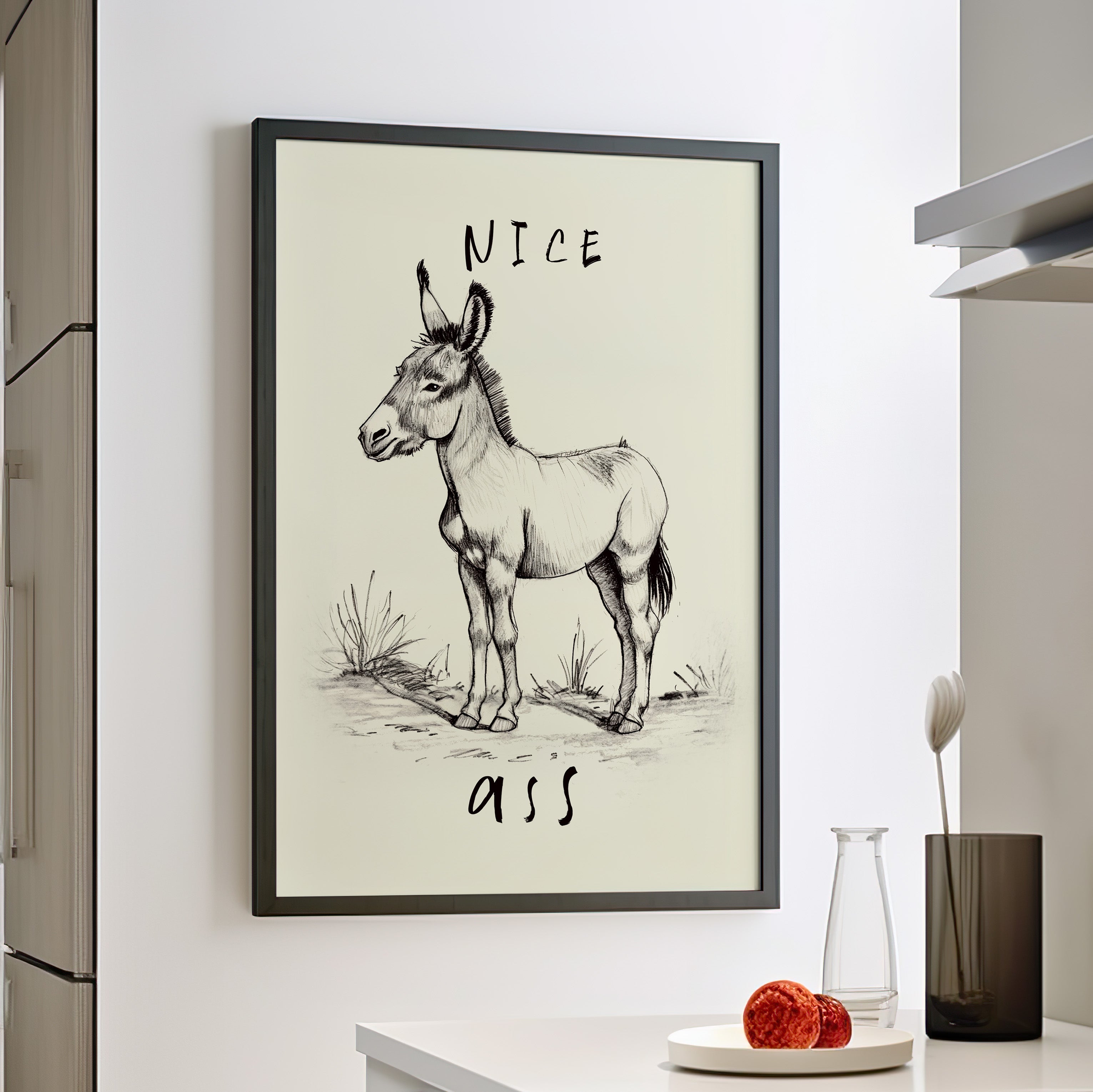 Framed Paper Print - Donkey Line Art Humor