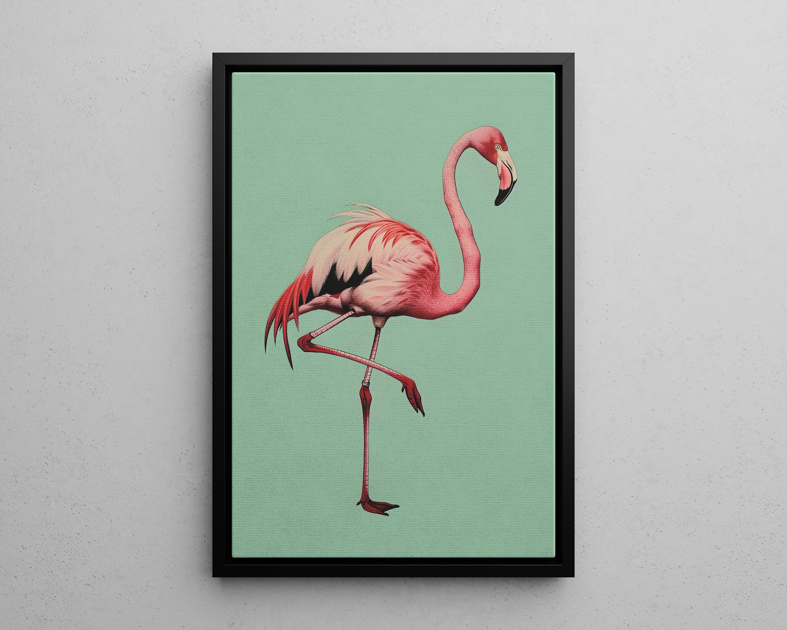 Framed Canvas - Pink Flamingo Tropical