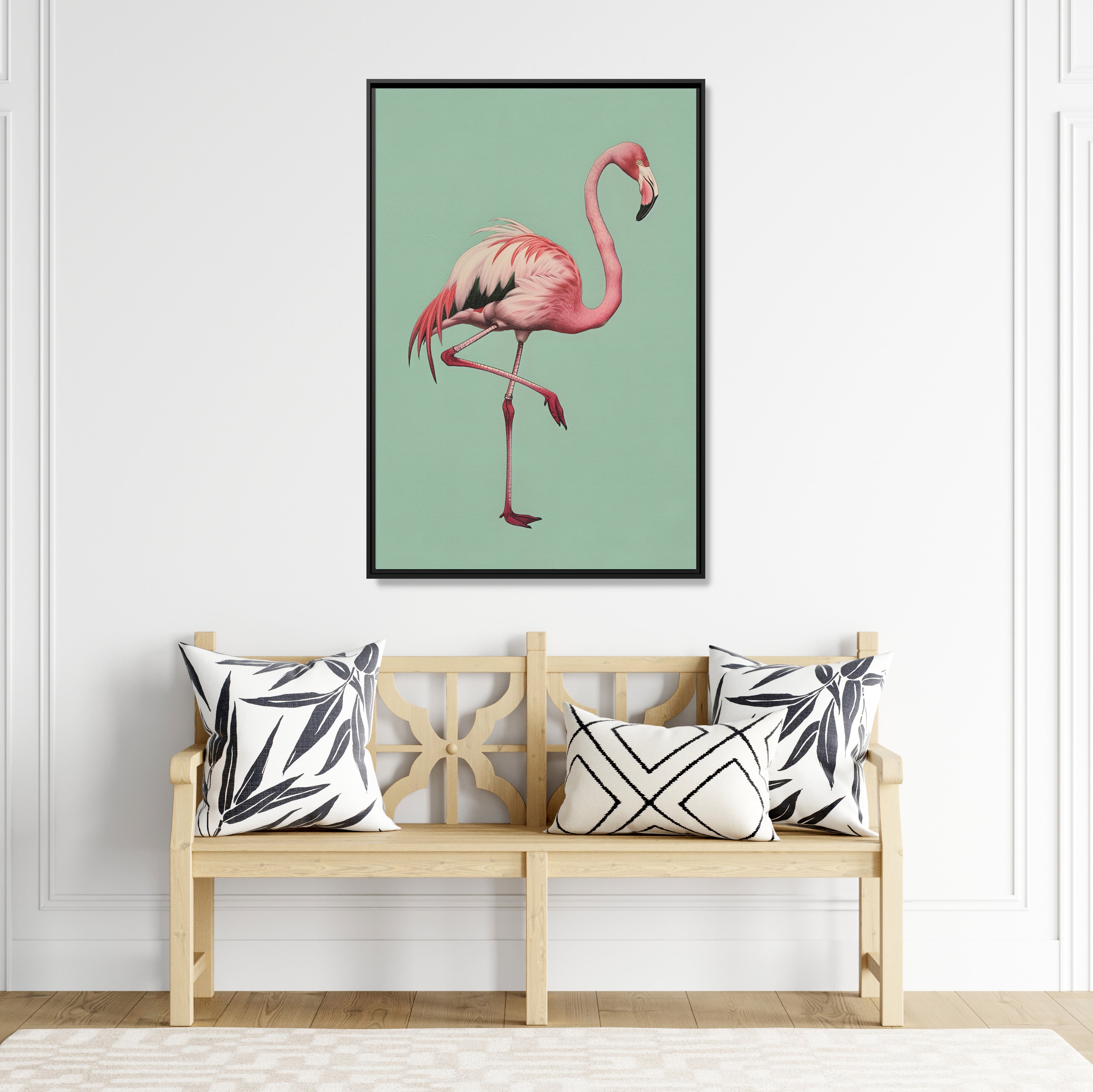 Framed Canvas - Pink Flamingo Tropical