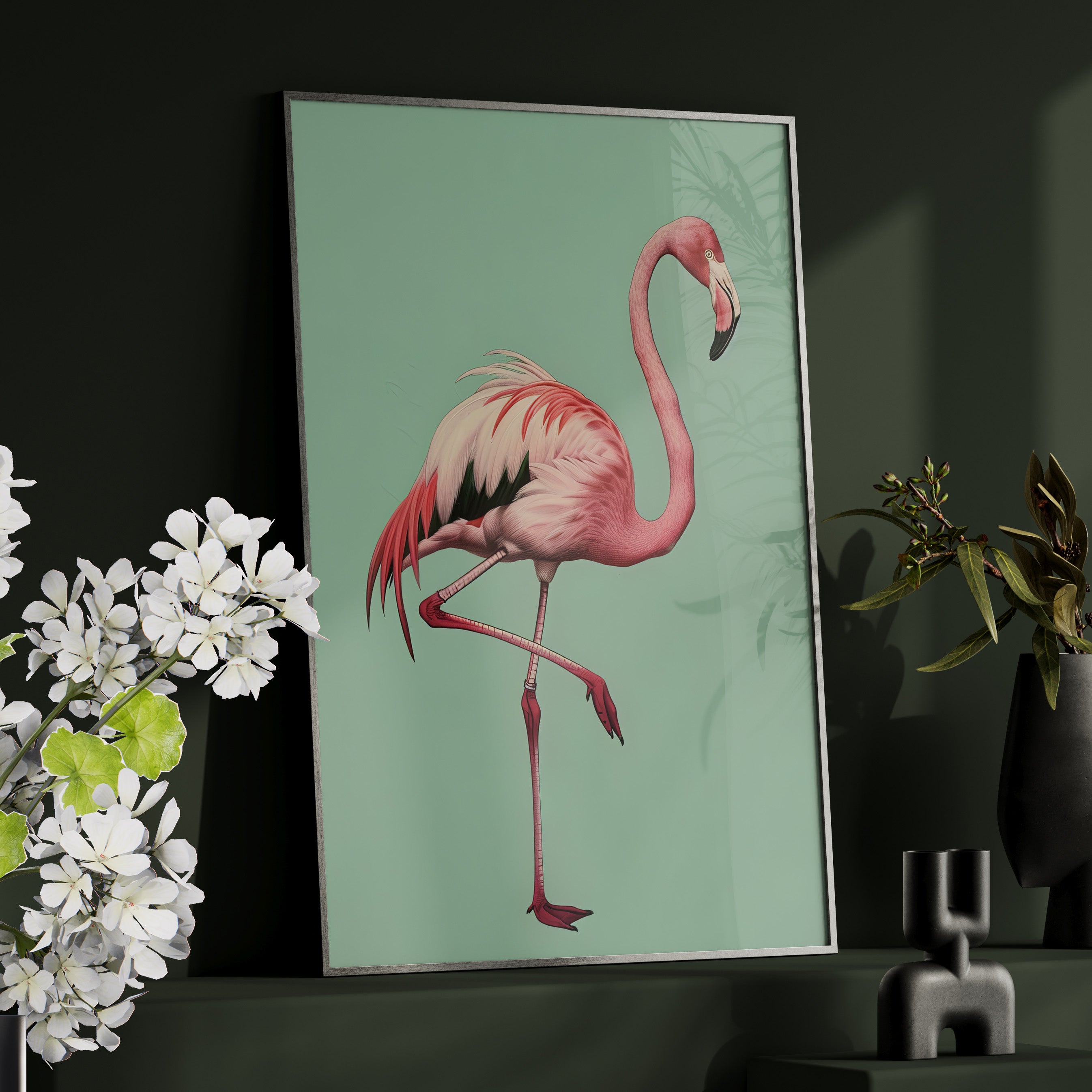 Framed Paper Print - Pink Flamingo Tropical