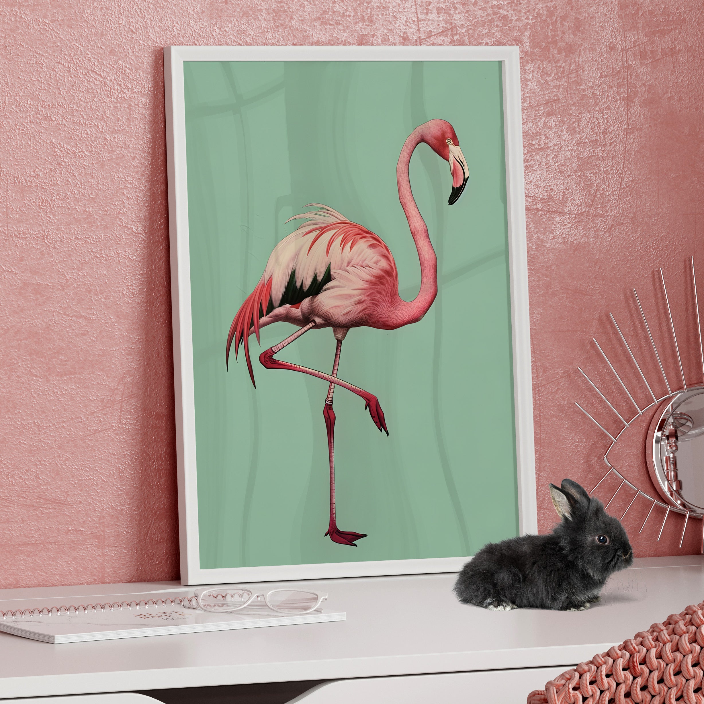 Framed Paper Print - Pink Flamingo Tropical