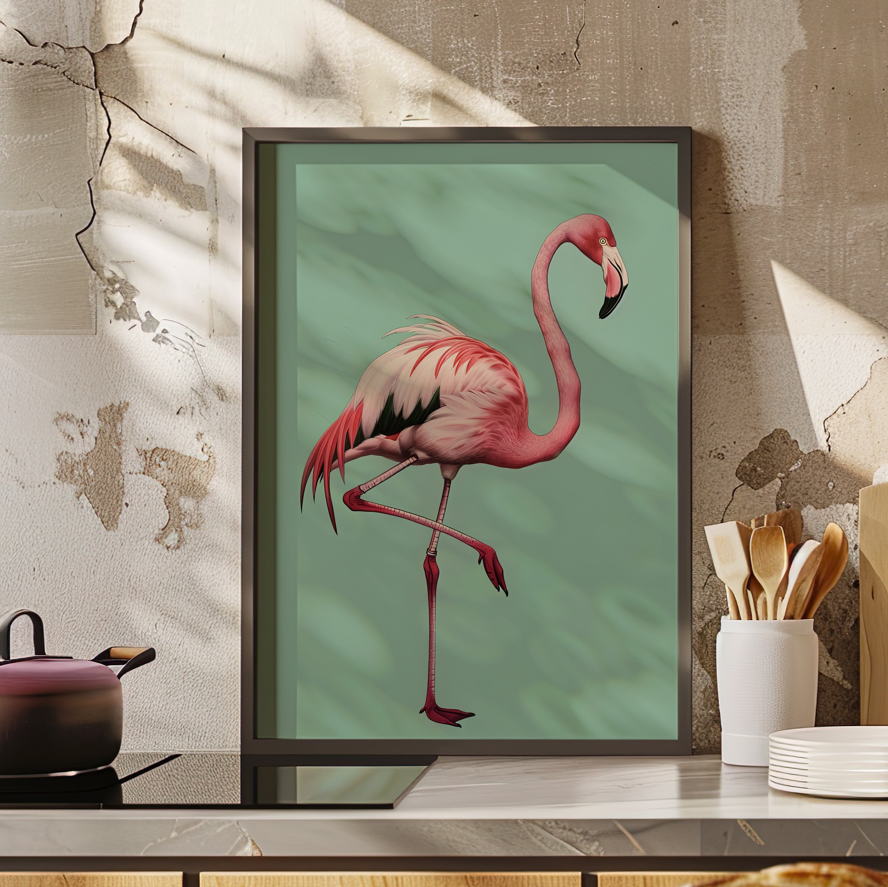 Framed Paper Print - Pink Flamingo Tropical