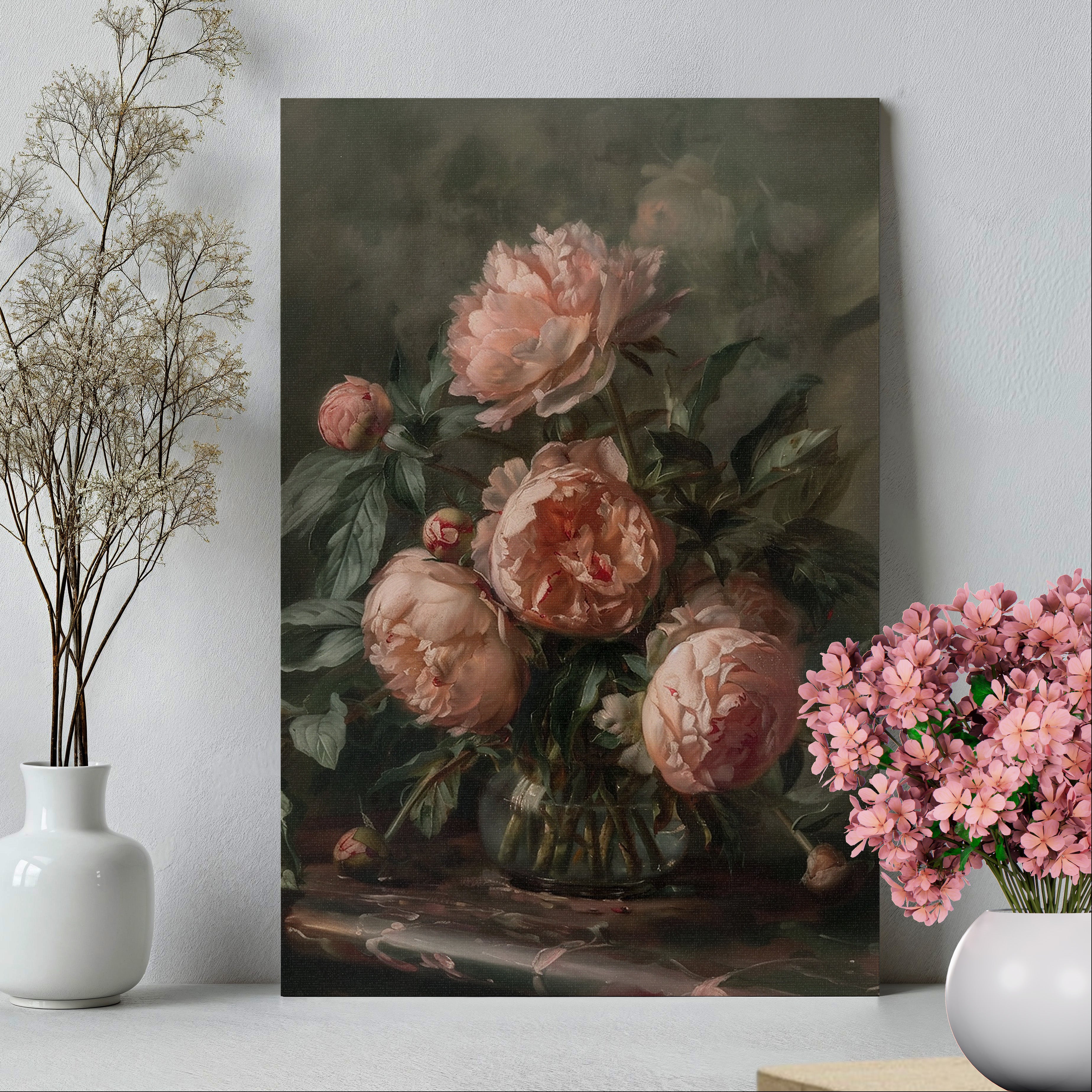 1.25" Matte Canvas - Vintage Blush Peony Bouquet