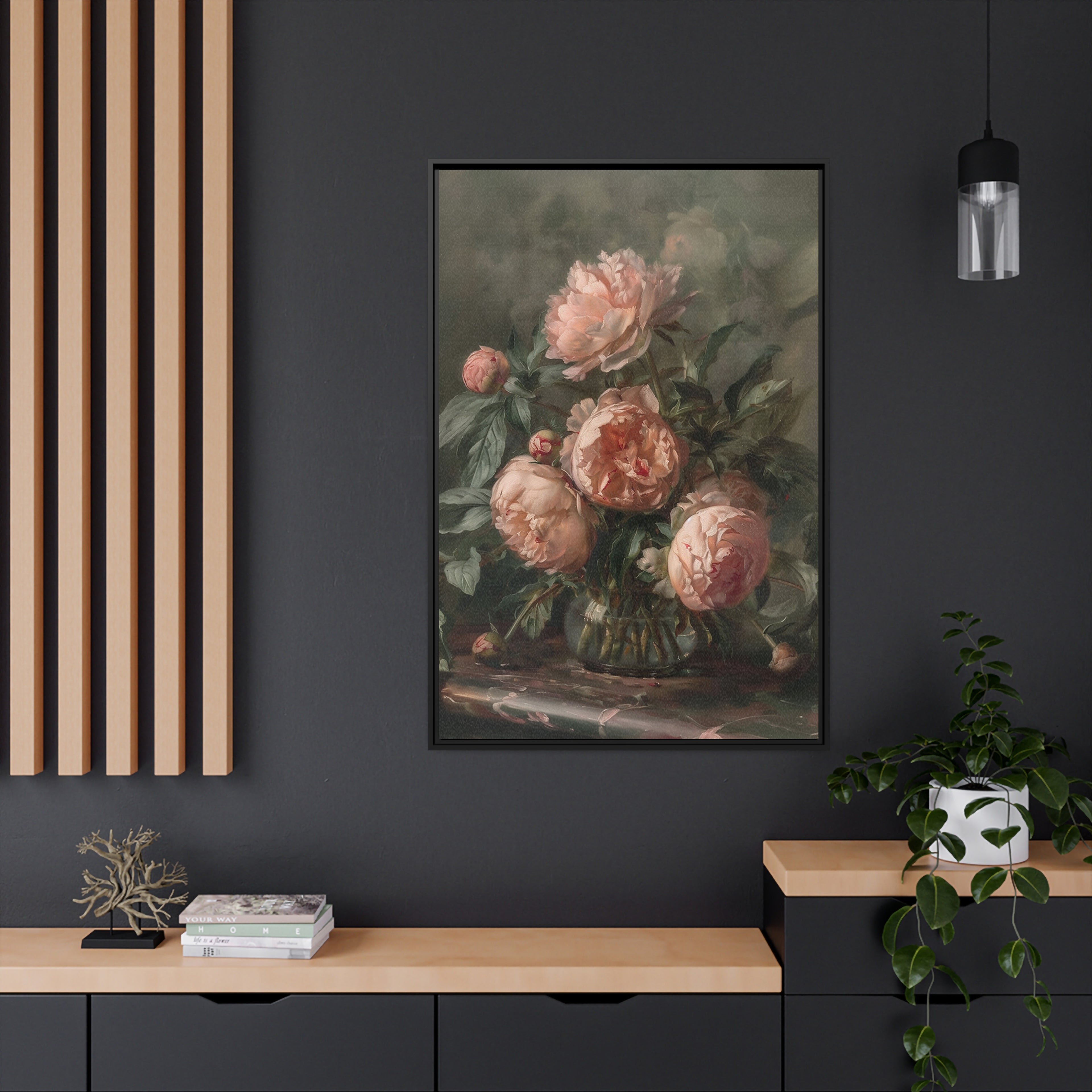 Framed Canvas - Vintage Blush Peony Bouquet