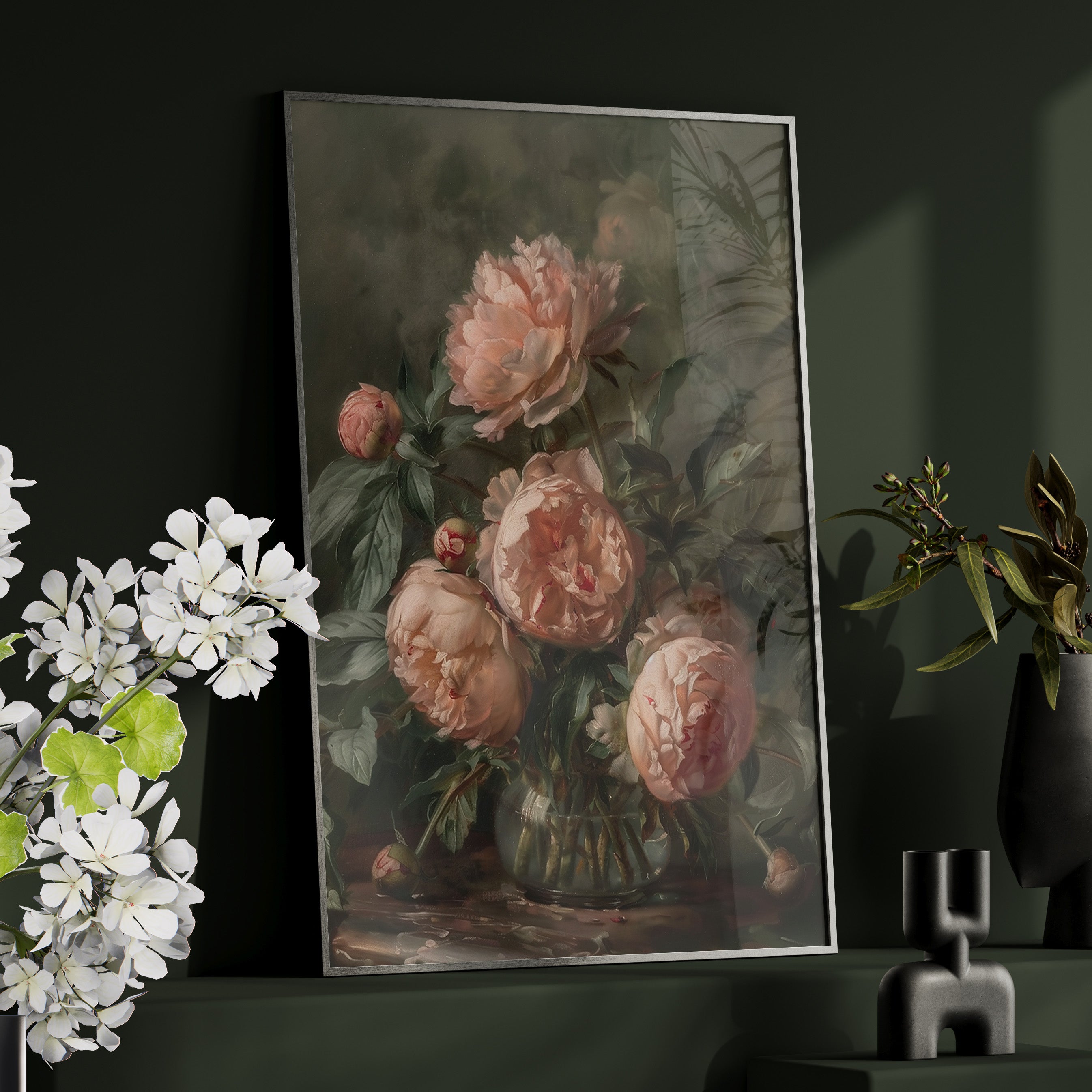 Framed Paper Print - Vintage Blush Peony Bouquet