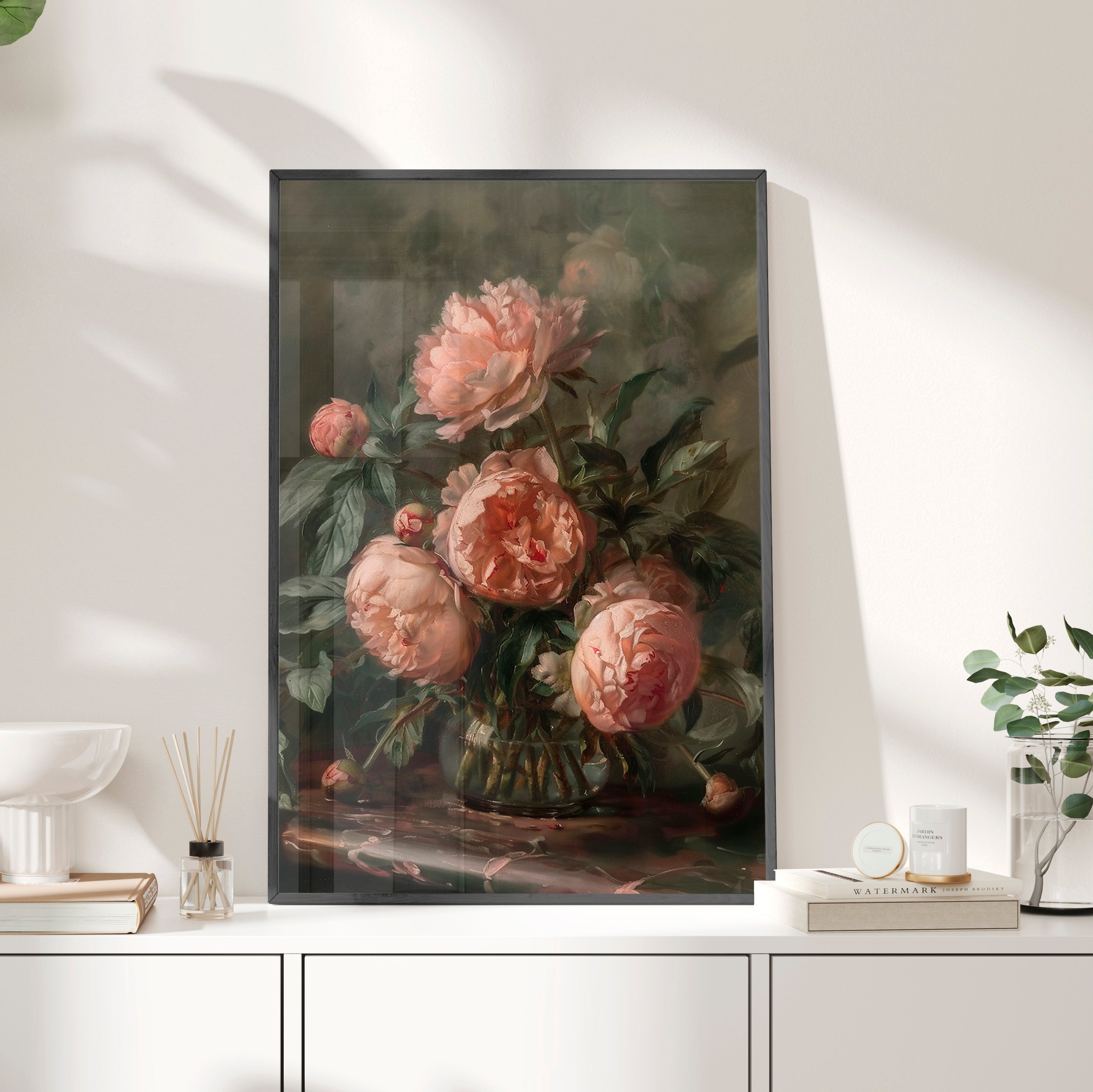 Framed Paper Print - Vintage Blush Peony Bouquet