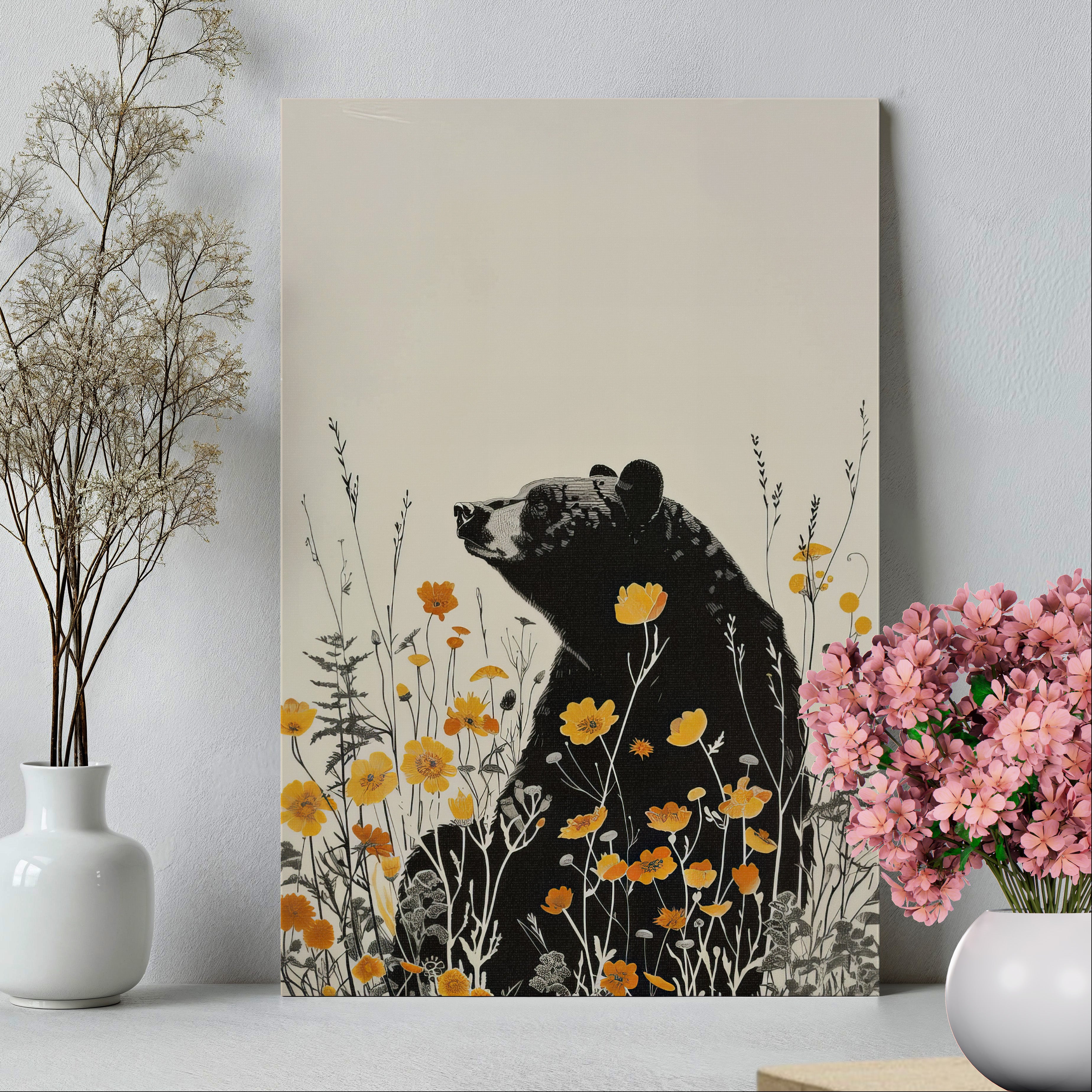 .75" Matte Canvas - Black Bear in Wildflowers