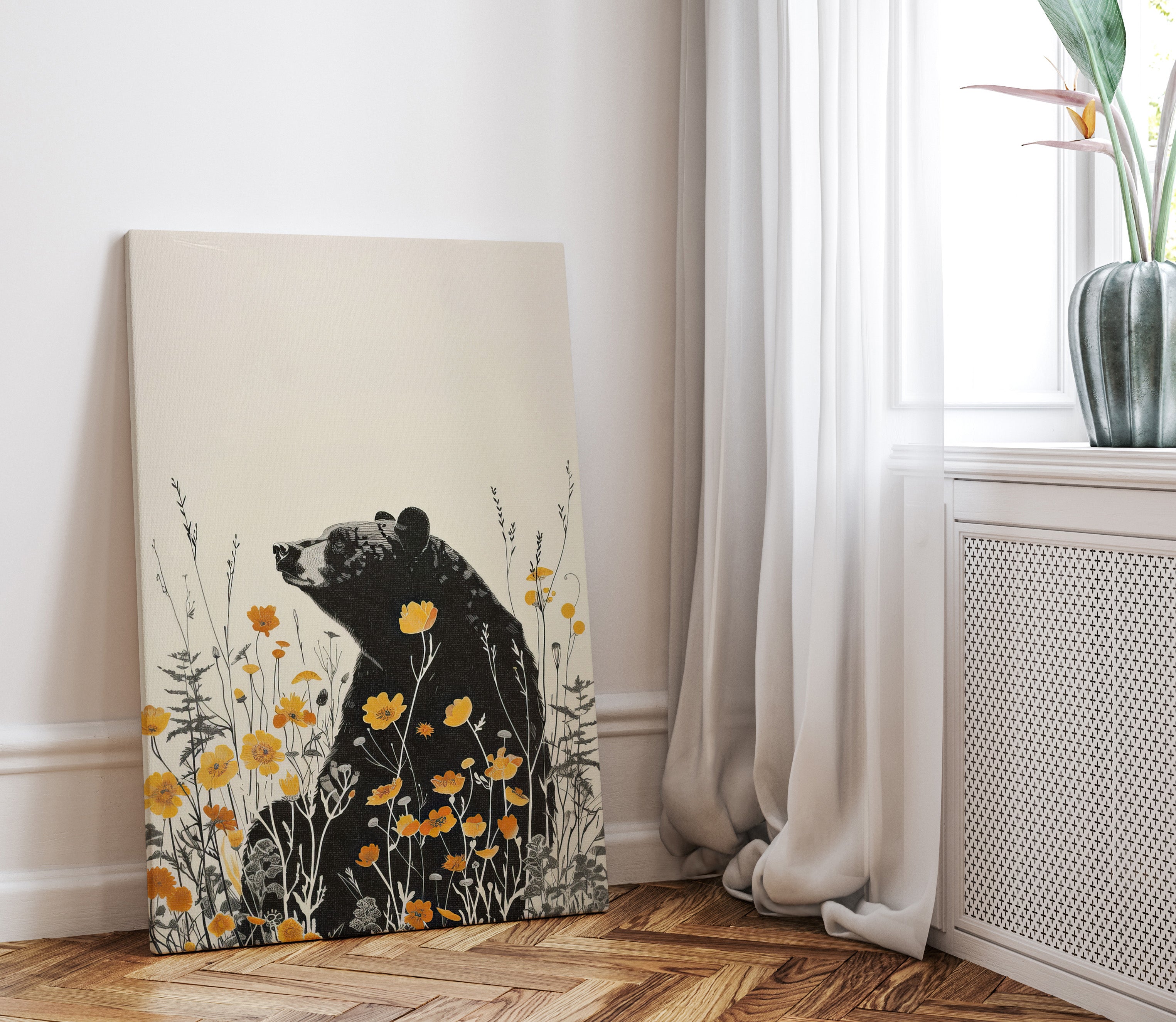 .75" Matte Canvas - Black Bear in Wildflowers