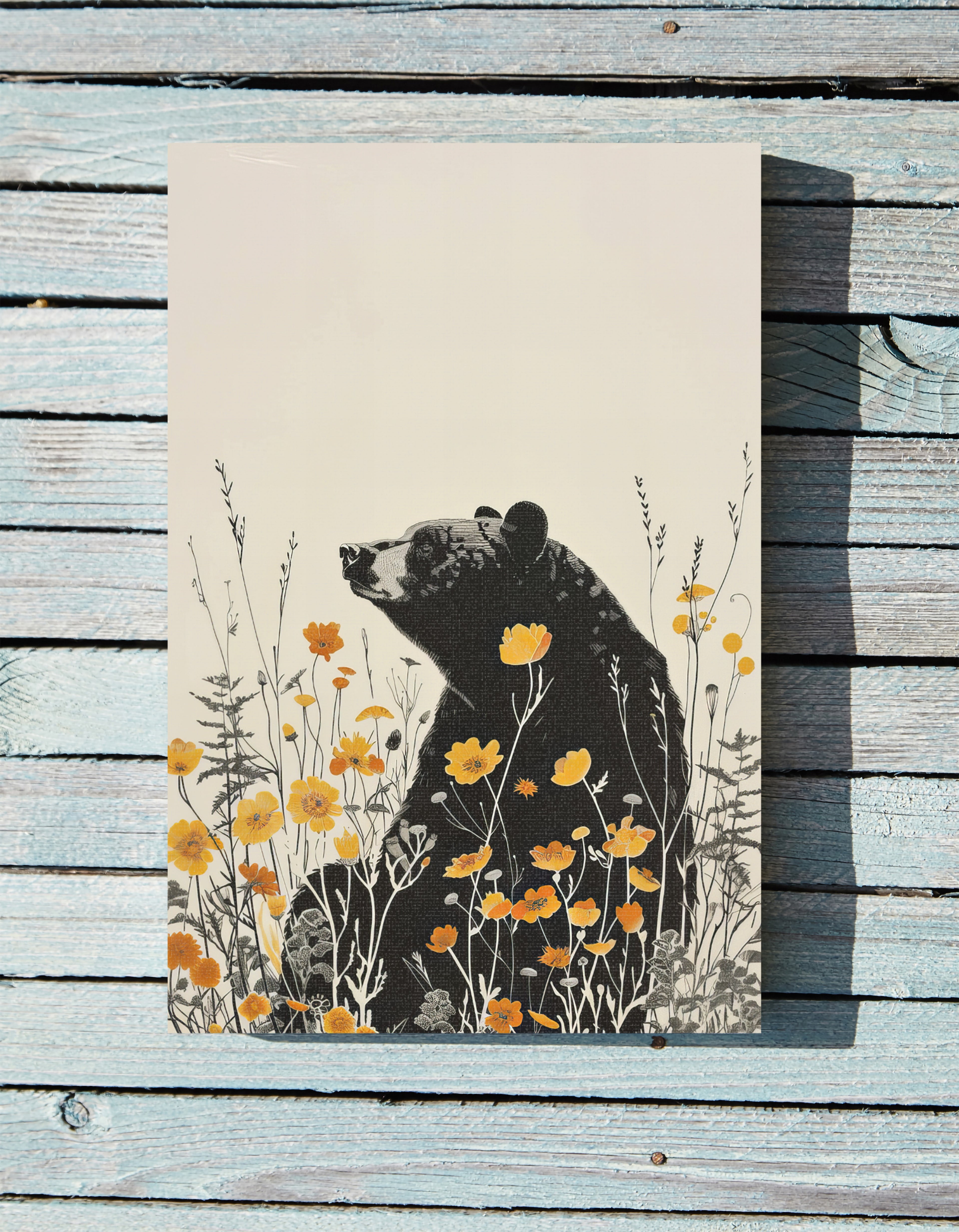 .75" Matte Canvas - Black Bear in Wildflowers