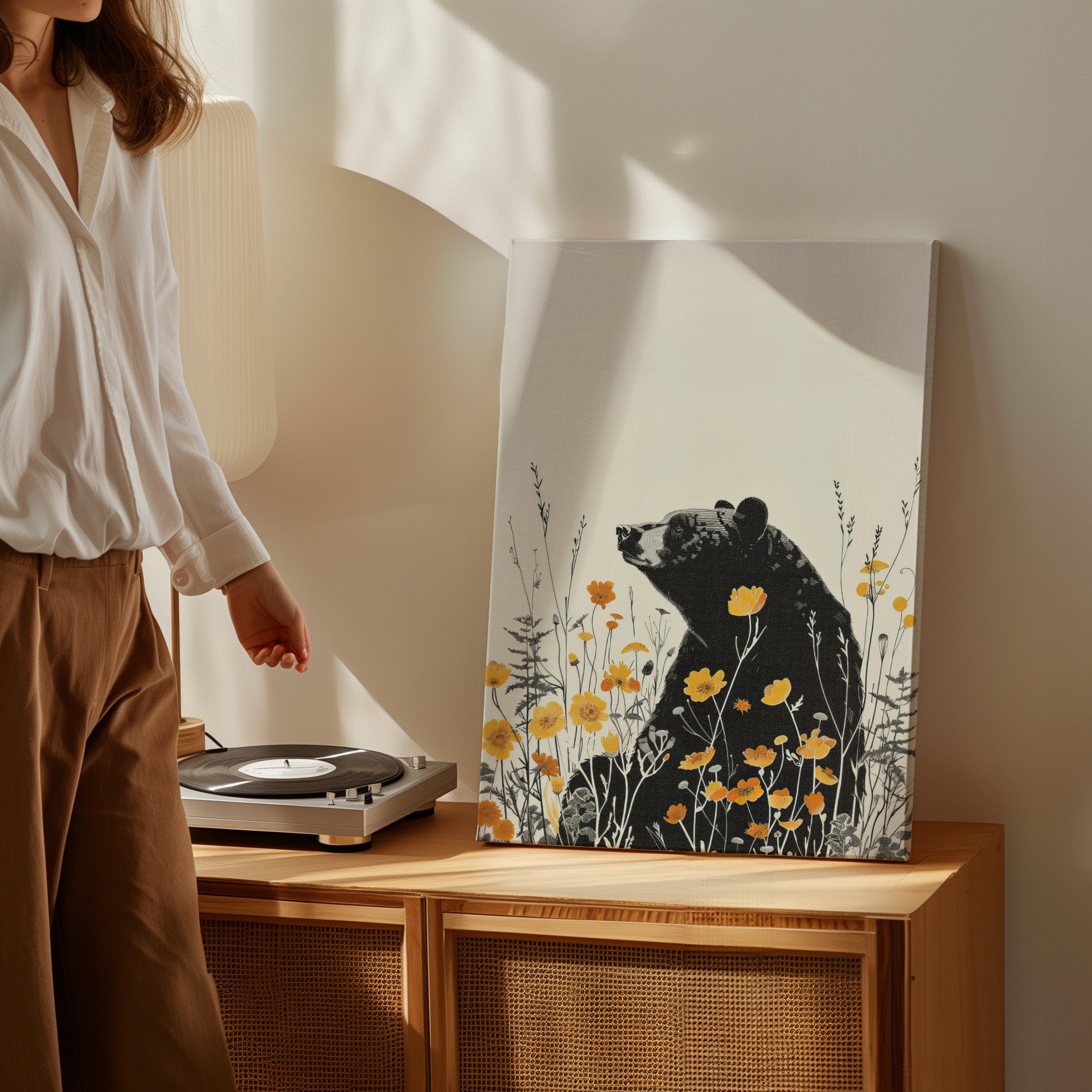 .75" Matte Canvas - Black Bear in Wildflowers