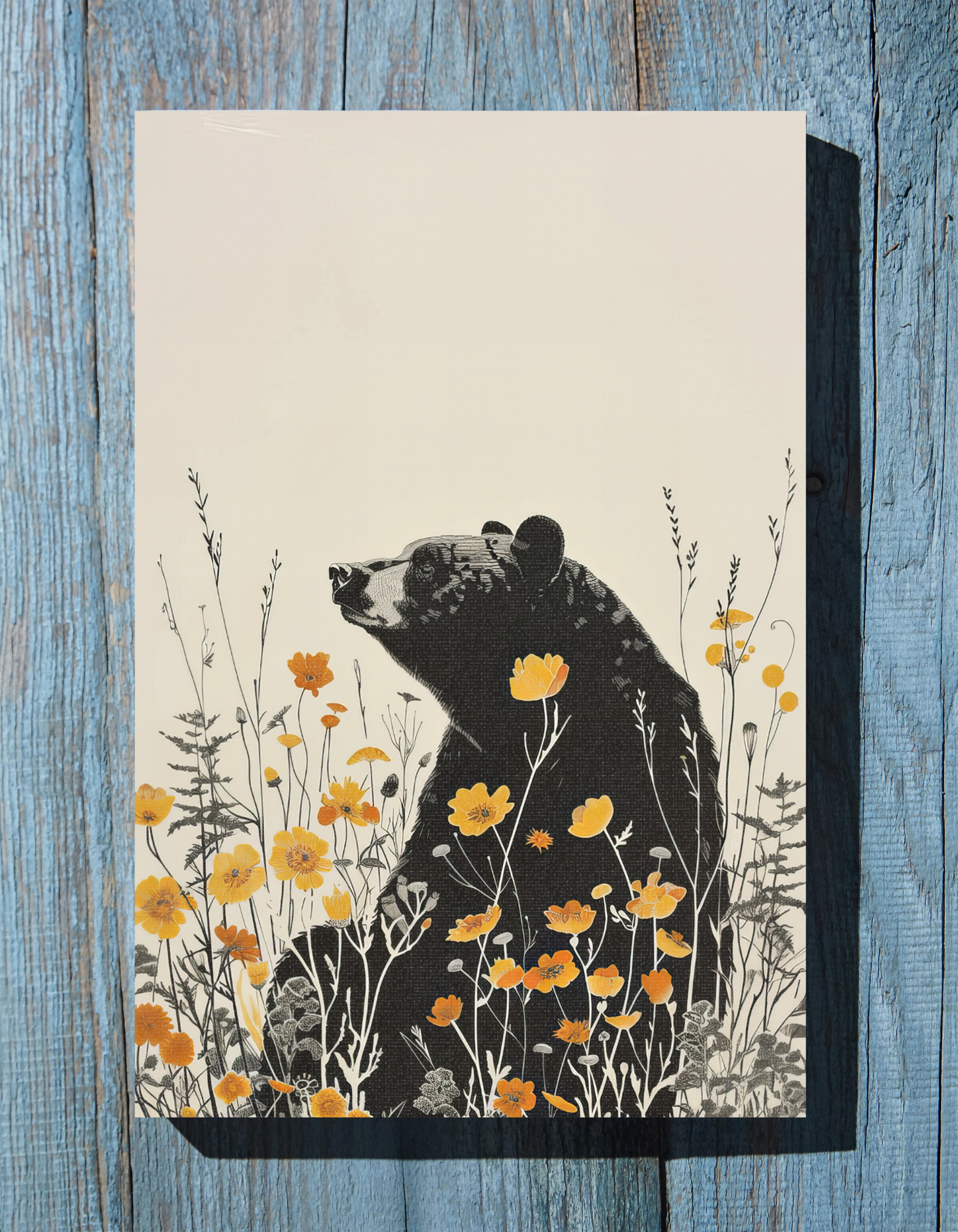 .75" Matte Canvas - Black Bear in Wildflowers